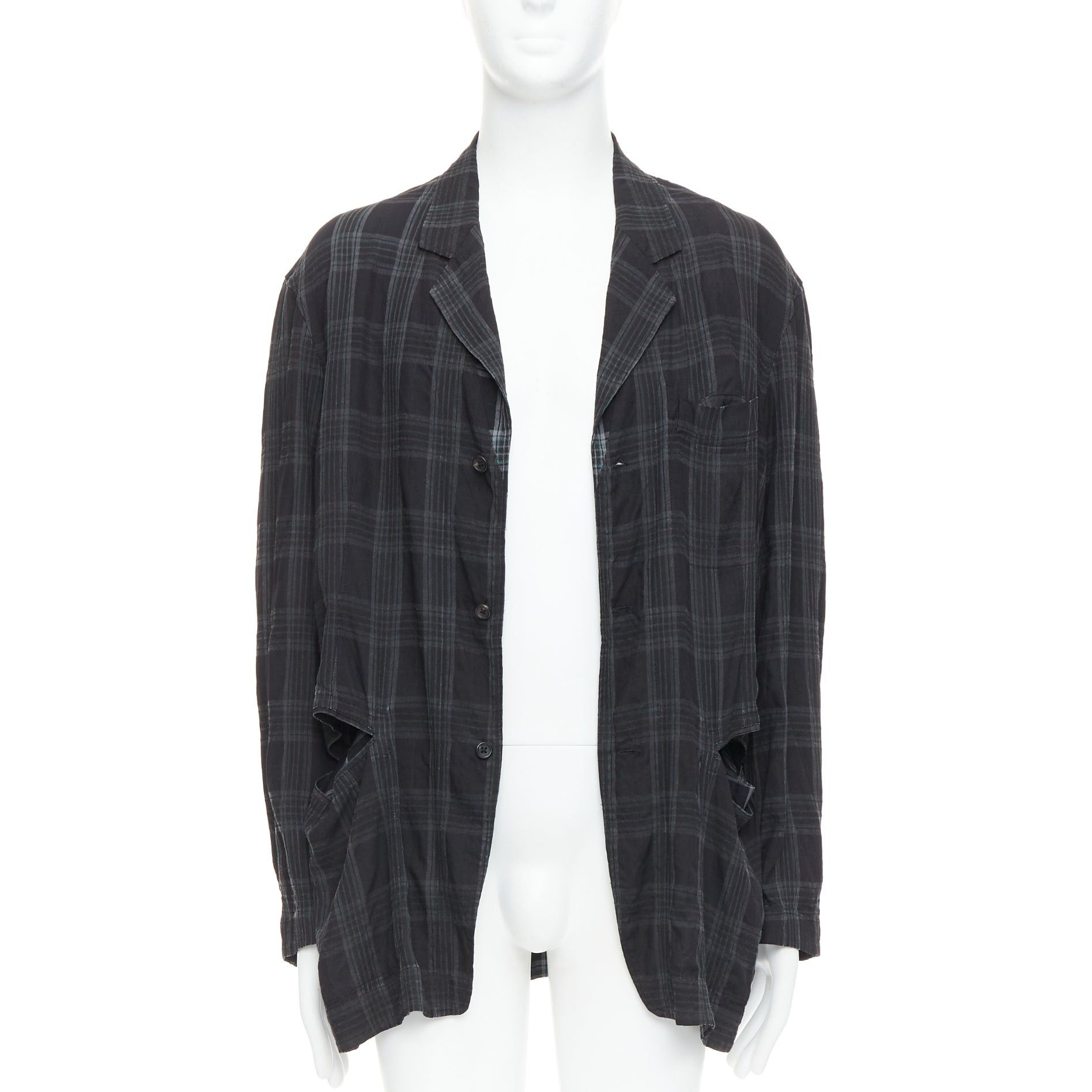 Yohji Yamamoto YOHJI YAMAMOTO Homme Plus grey checked slashed pocket blazer jacket JP2 M Size 48R - 4 Thumbnail
