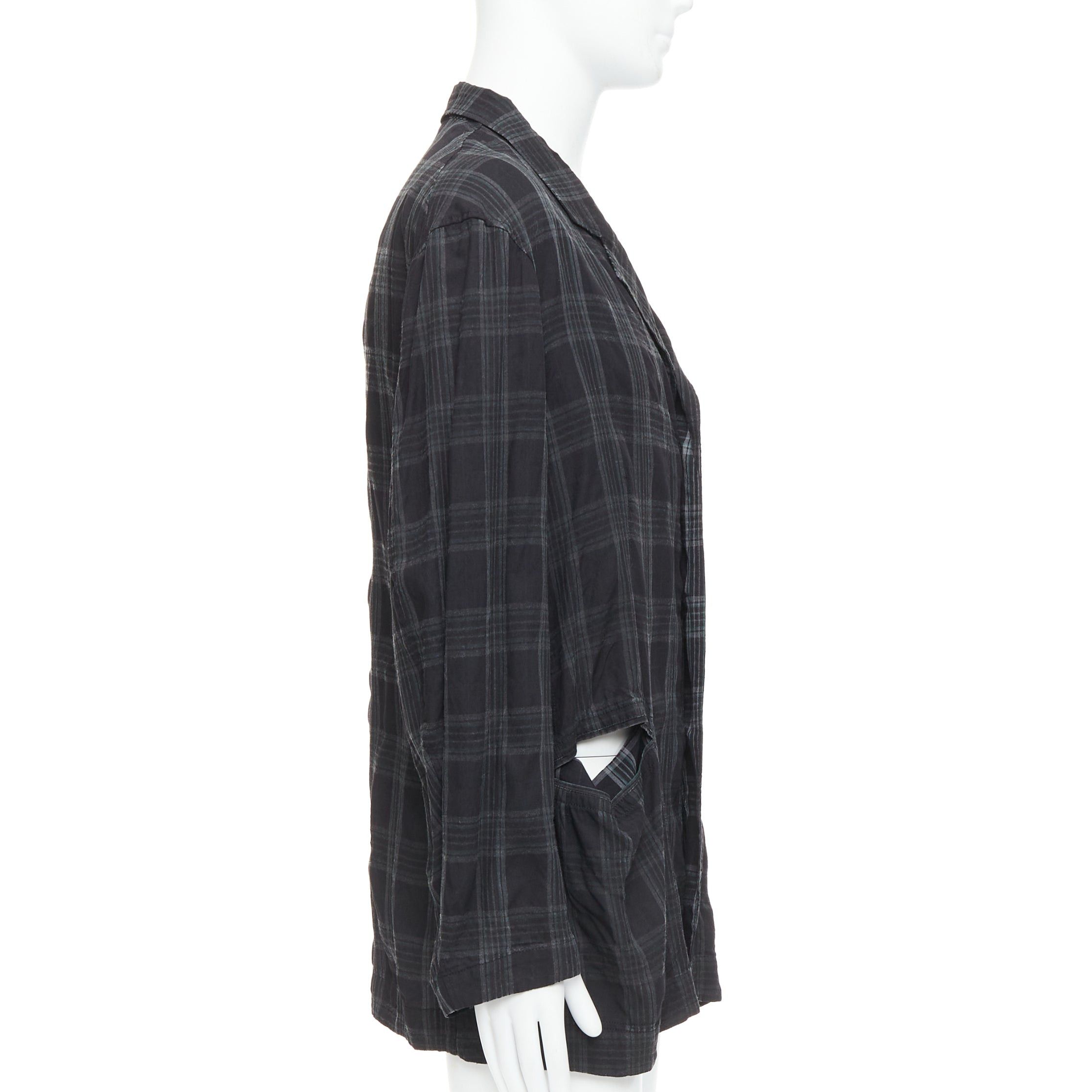 Yohji Yamamoto YOHJI YAMAMOTO Homme Plus grey checked slashed pocket blazer jacket JP2 M Size 48R - 5 Thumbnail