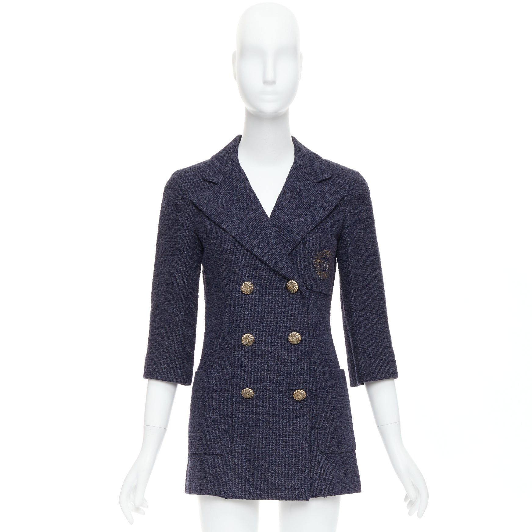 Chanel rare CHANEL 12P gold navy tweed CC pocket double breast schoolboy jacket FR38 M Size M / US 6-8 / IT 42-44 - 10 Thumbnail