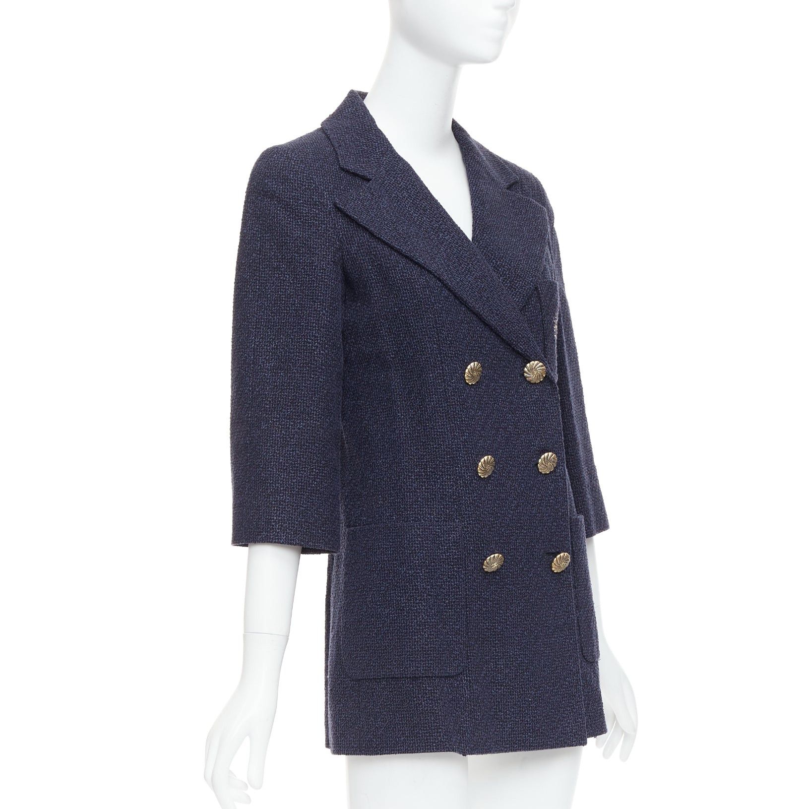 Chanel rare CHANEL 12P gold navy tweed CC pocket double breast schoolboy jacket FR38 M Size M / US 6-8 / IT 42-44 - 4 Thumbnail