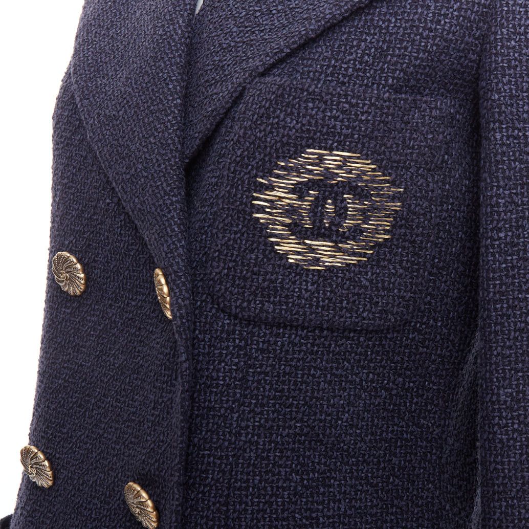 Chanel rare CHANEL 12P gold navy tweed CC pocket double breast schoolboy jacket FR38 M Size M / US 6-8 / IT 42-44 - 2 Thumbnail