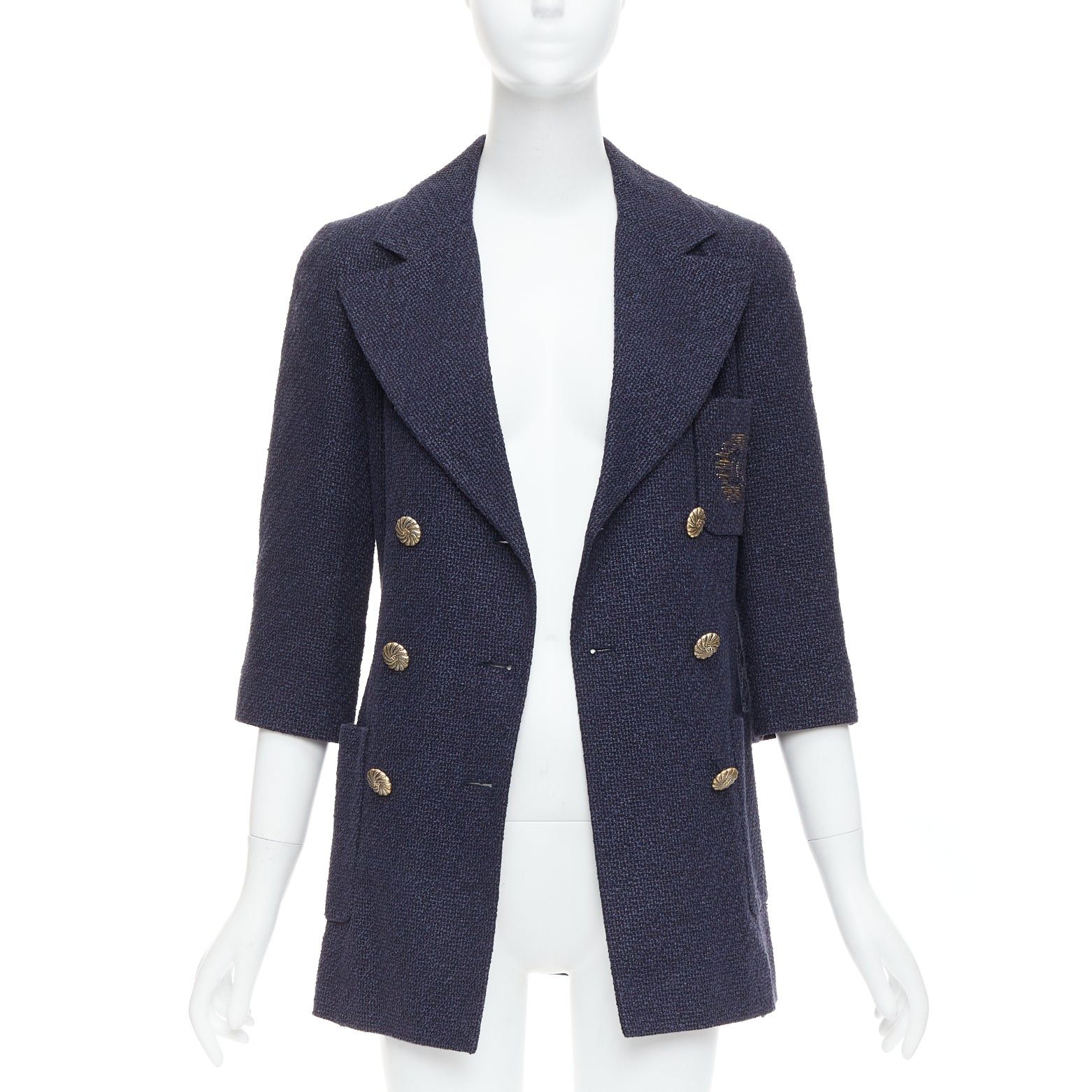 Chanel rare CHANEL 12P gold navy tweed CC pocket double breast schoolboy jacket FR38 M Size M / US 6-8 / IT 42-44 - 3 Thumbnail