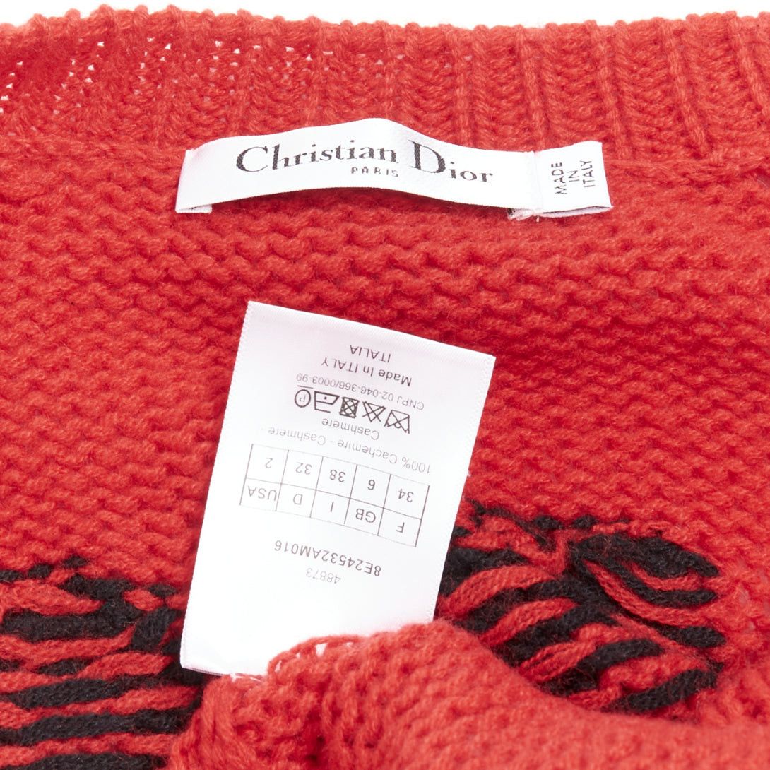 Dior CHRISTIAN DIOR 100% cashmere red black J'Adior 8 oversized sweater FR34 XS Size XS / US 0-2 / IT 36-38 - 8 Thumbnail