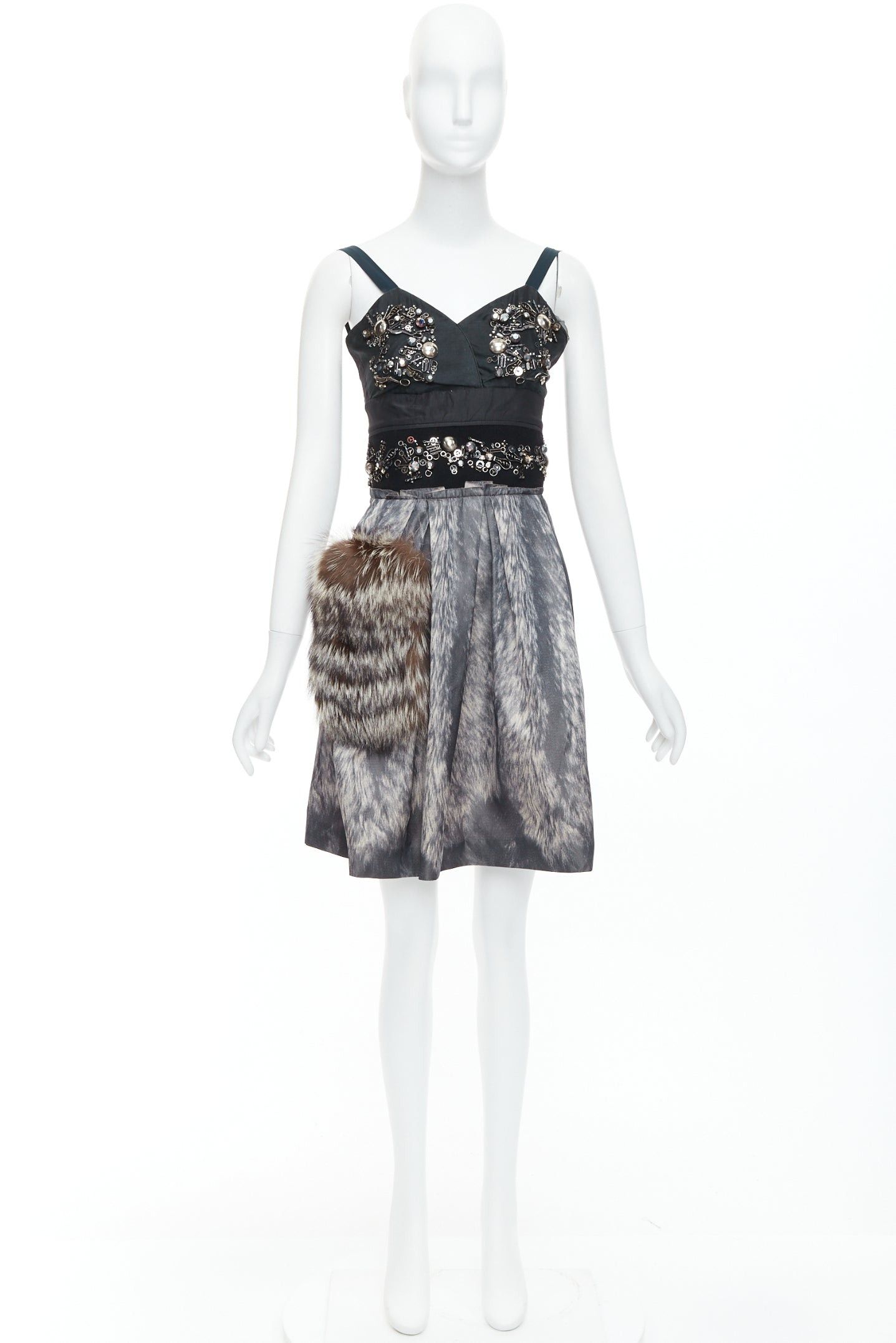 Prada rare PRADA 2006 Runway grey silk fur bolts embellished dress IT40 S Size S / US 4 / IT 40 - 9 Thumbnail