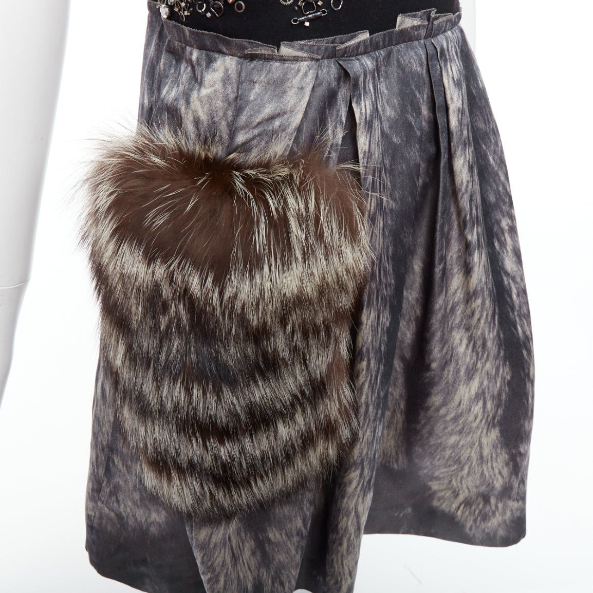 Prada rare PRADA 2006 Runway grey silk fur bolts embellished dress IT40 S Size S / US 4 / IT 40 - 7 Thumbnail