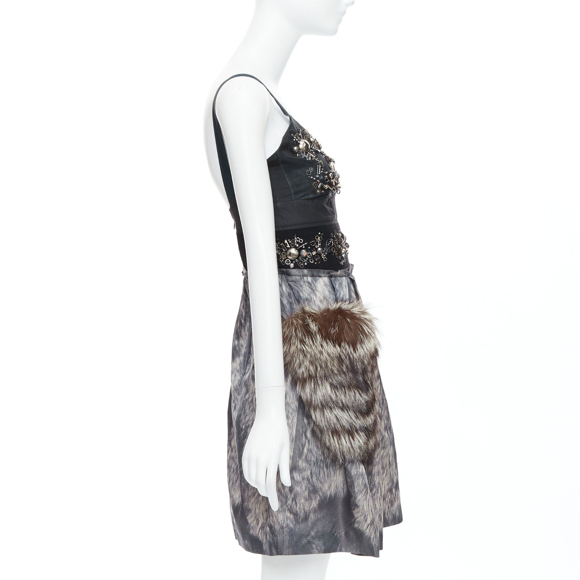 Prada rare PRADA 2006 Runway grey silk fur bolts embellished dress IT40 S Size S / US 4 / IT 40 - 4 Thumbnail