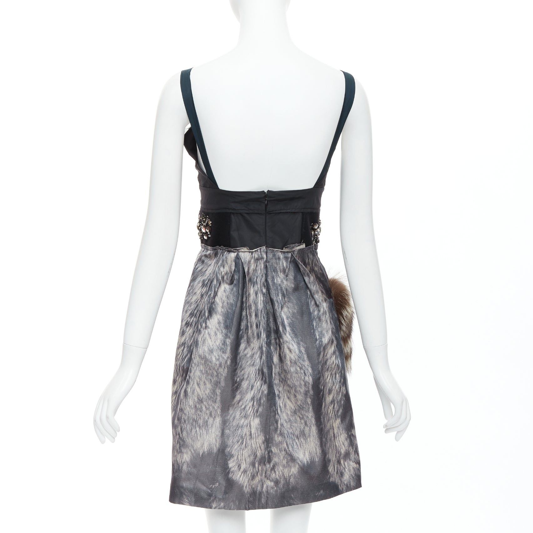 Prada rare PRADA 2006 Runway grey silk fur bolts embellished dress IT40 S Size S / US 4 / IT 40 - 5 Thumbnail