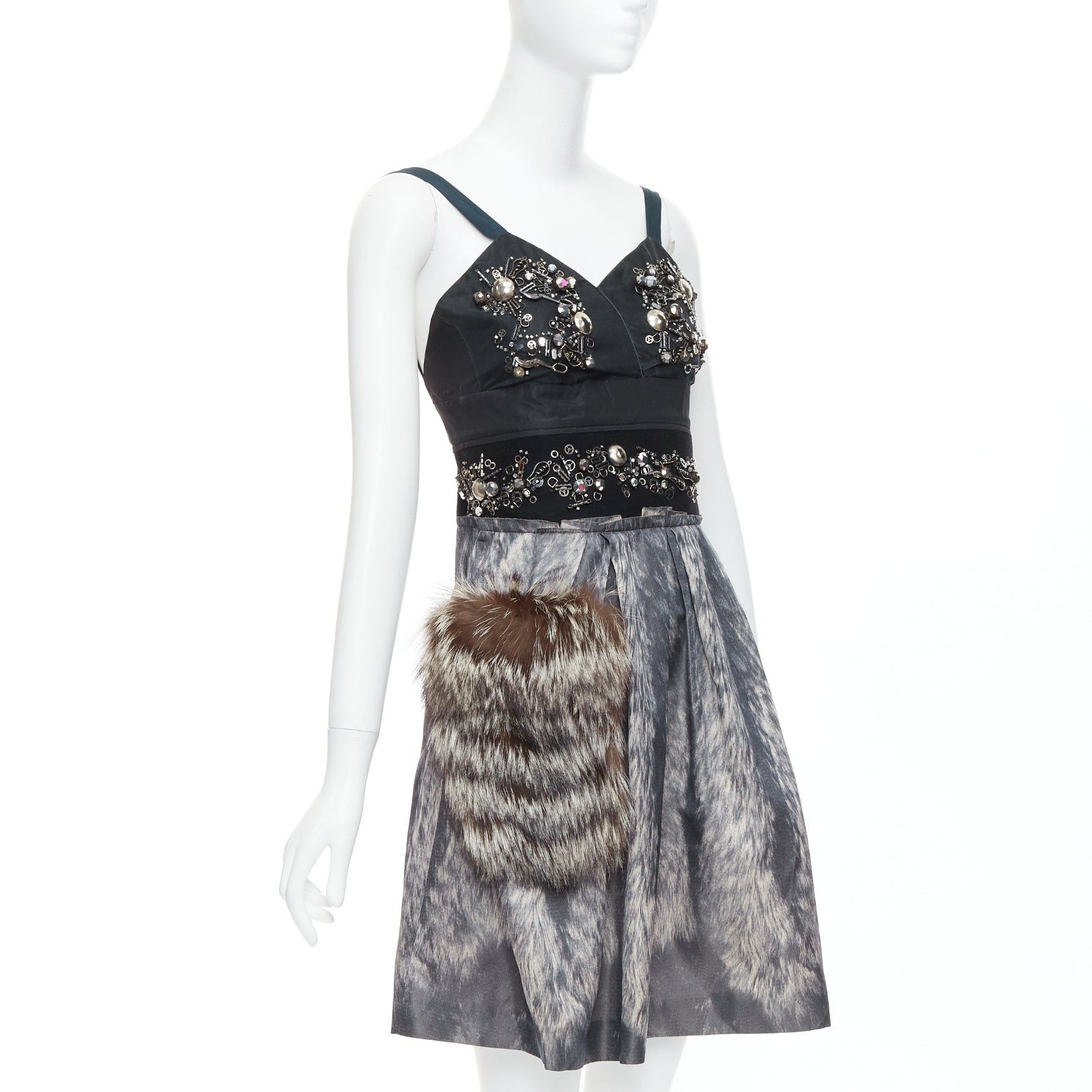 Prada rare PRADA 2006 Runway grey silk fur bolts embellished dress IT40 S Size S / US 4 / IT 40 - 3 Thumbnail