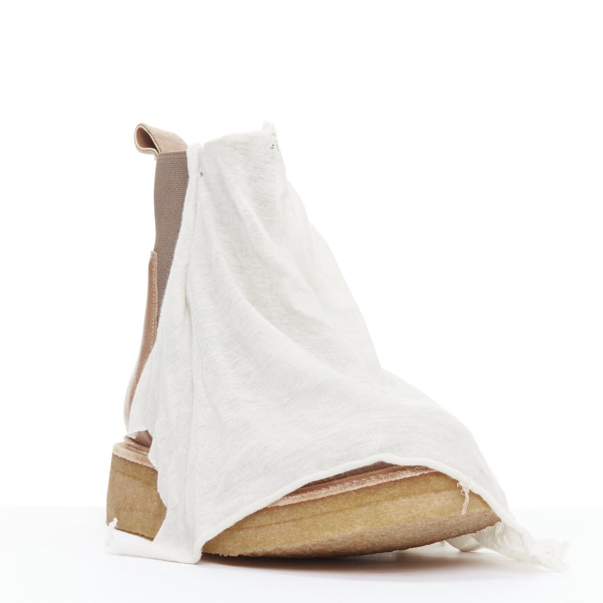 Rick Owens RICK OWENS brown grey fabric drape ankle leather boot EU35 EU36 Size US 6 / IT 36 - 2 Thumbnail