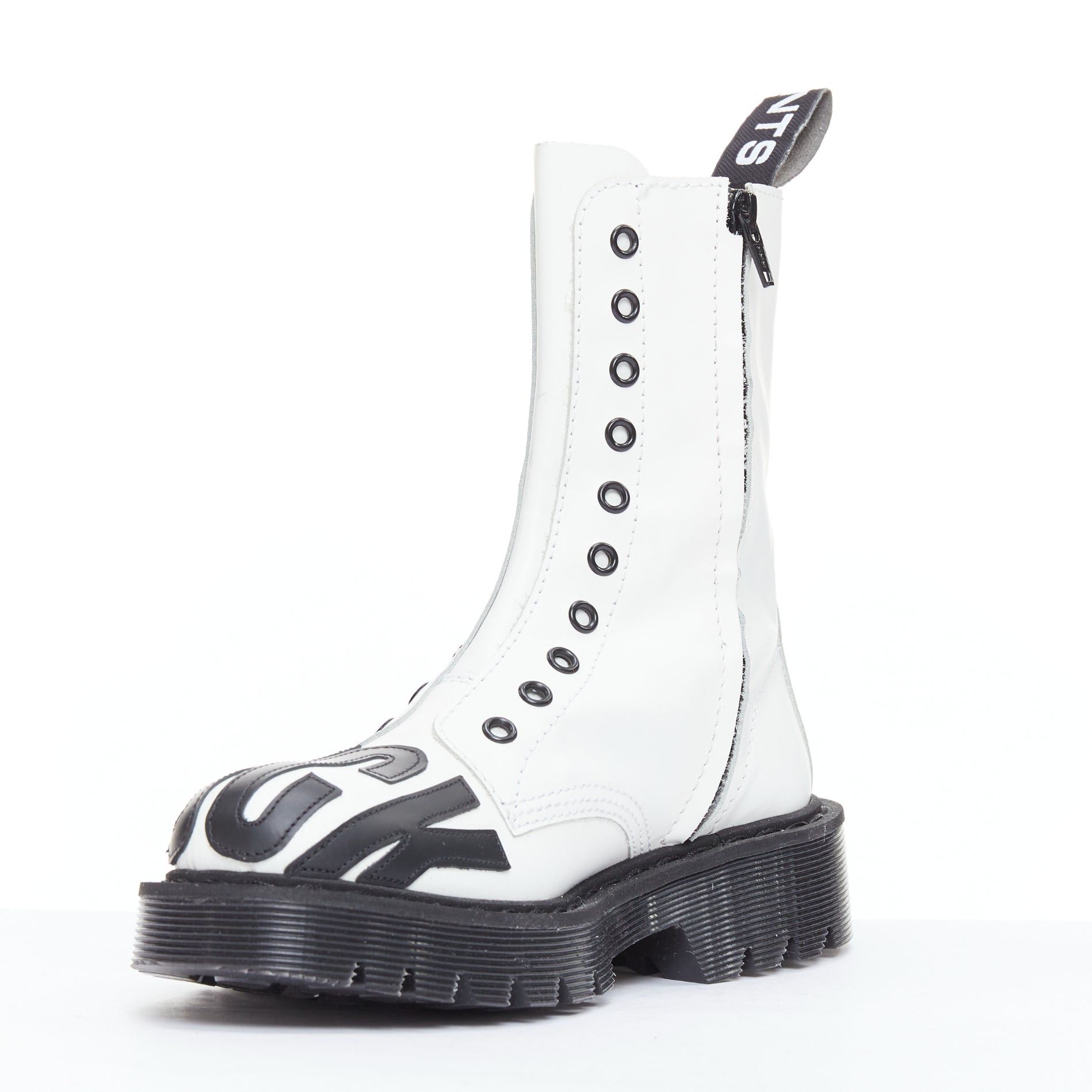Vetements VETEMENTS VTMNTS F OFF black white slogan leather combat boots EU36 Size US 6 / IT 36 - 4 Thumbnail