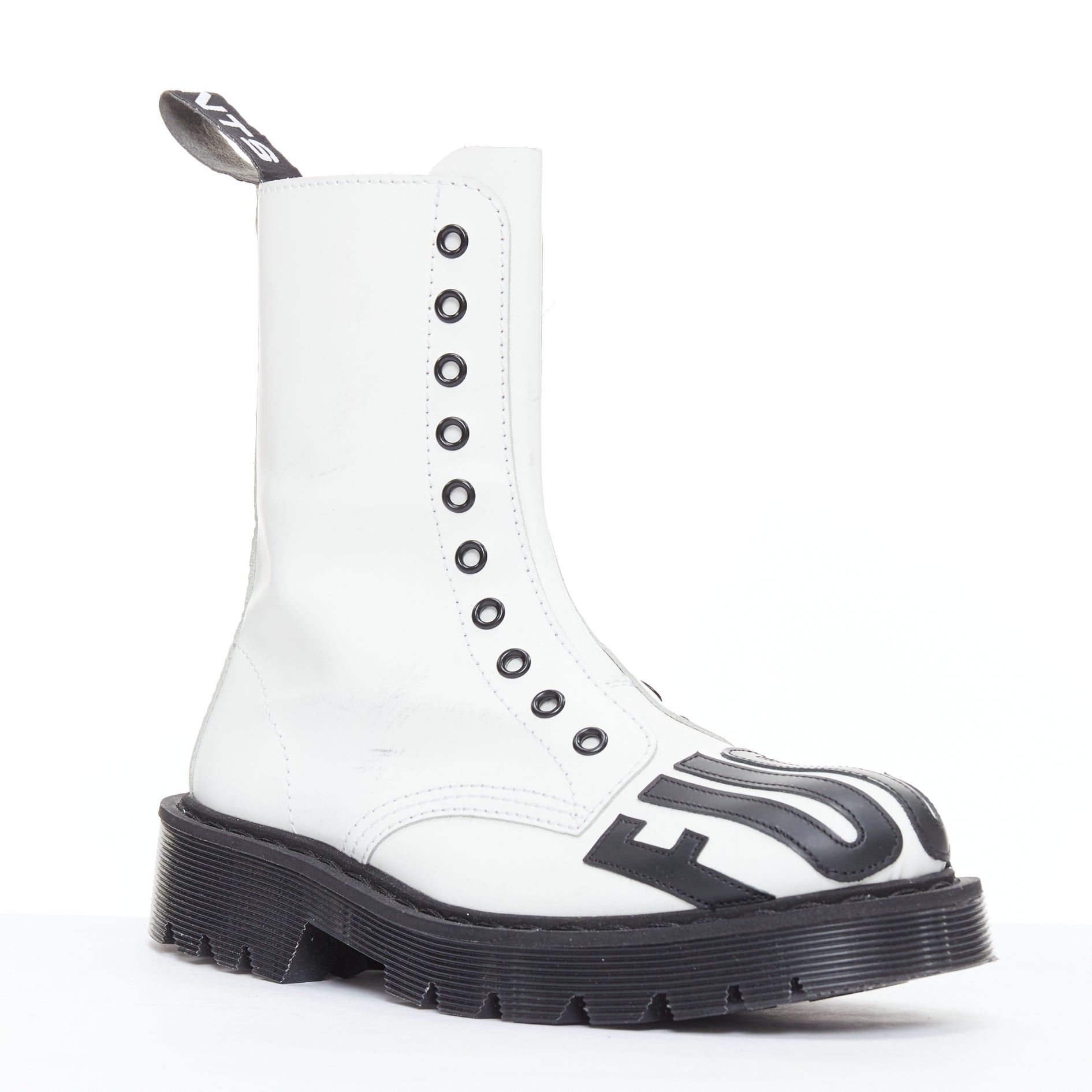 Vetements VETEMENTS VTMNTS F OFF black white slogan leather combat boots EU36 Size US 6 / IT 36 - 2 Thumbnail