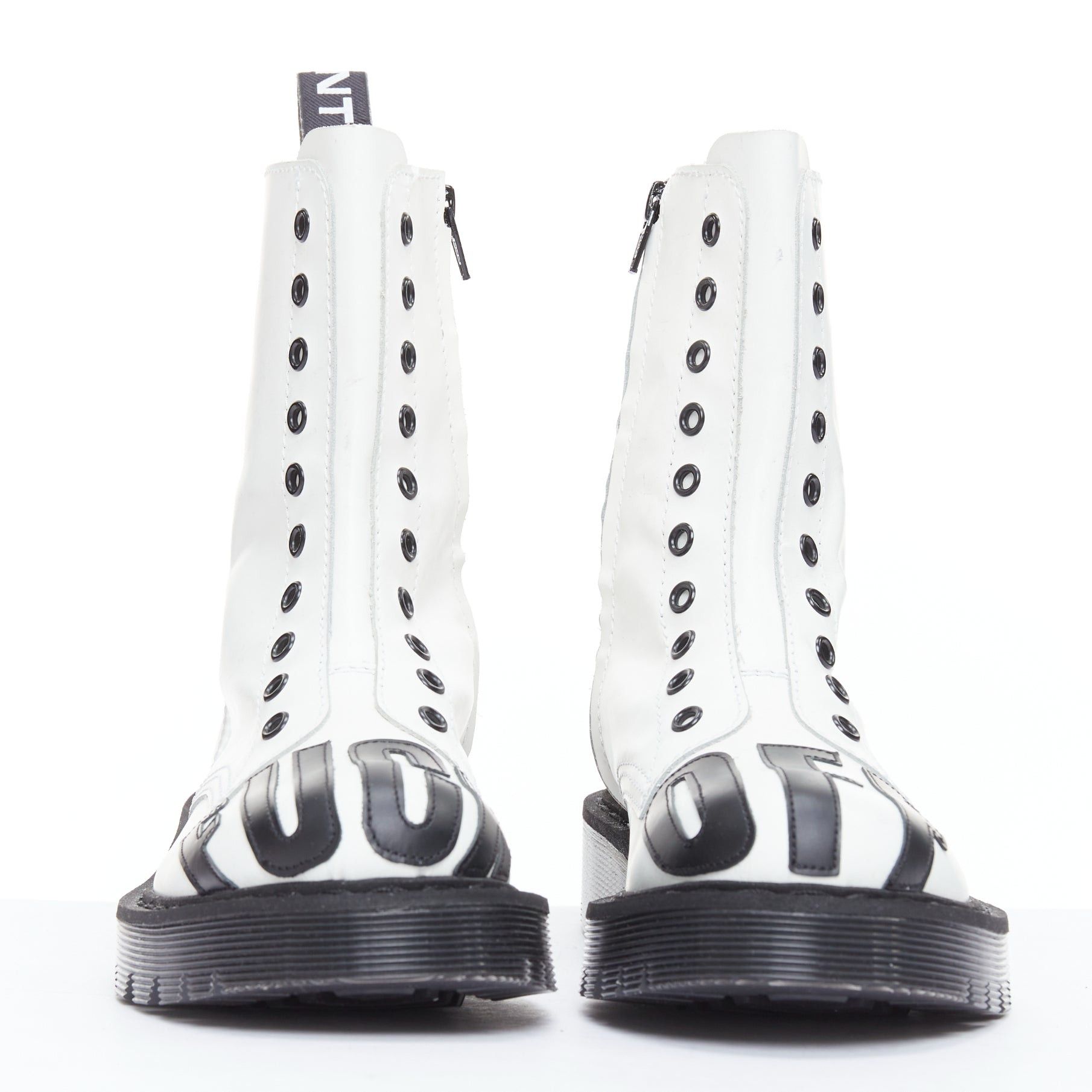 Vetements VETEMENTS VTMNTS F OFF black white slogan leather combat boots EU36 Size US 6 / IT 36 - 3 Thumbnail