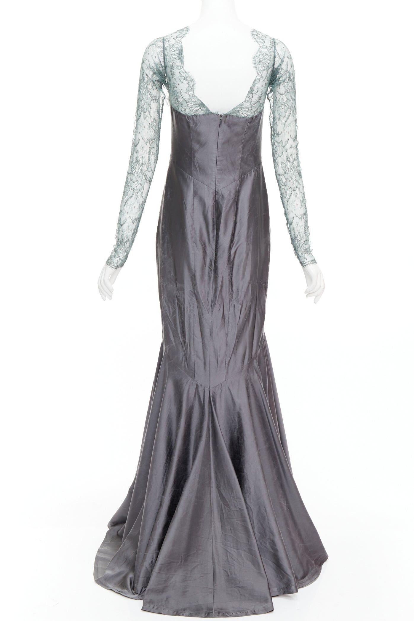 Guy Laroche rare GUY LAROCHE COUTURE 2006 Vintage Runway green crossover lace bust grey silk mermaid evening gown IT38 XS Size M / US 6-8 / IT 42-44 - 5 Thumbnail