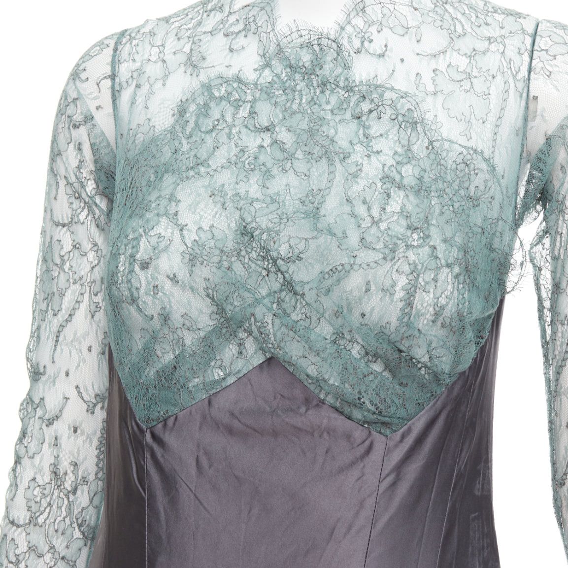 Guy Laroche rare GUY LAROCHE COUTURE 2006 Vintage Runway green crossover lace bust grey silk mermaid evening gown IT38 XS Size M / US 6-8 / IT 42-44 - 2 Thumbnail