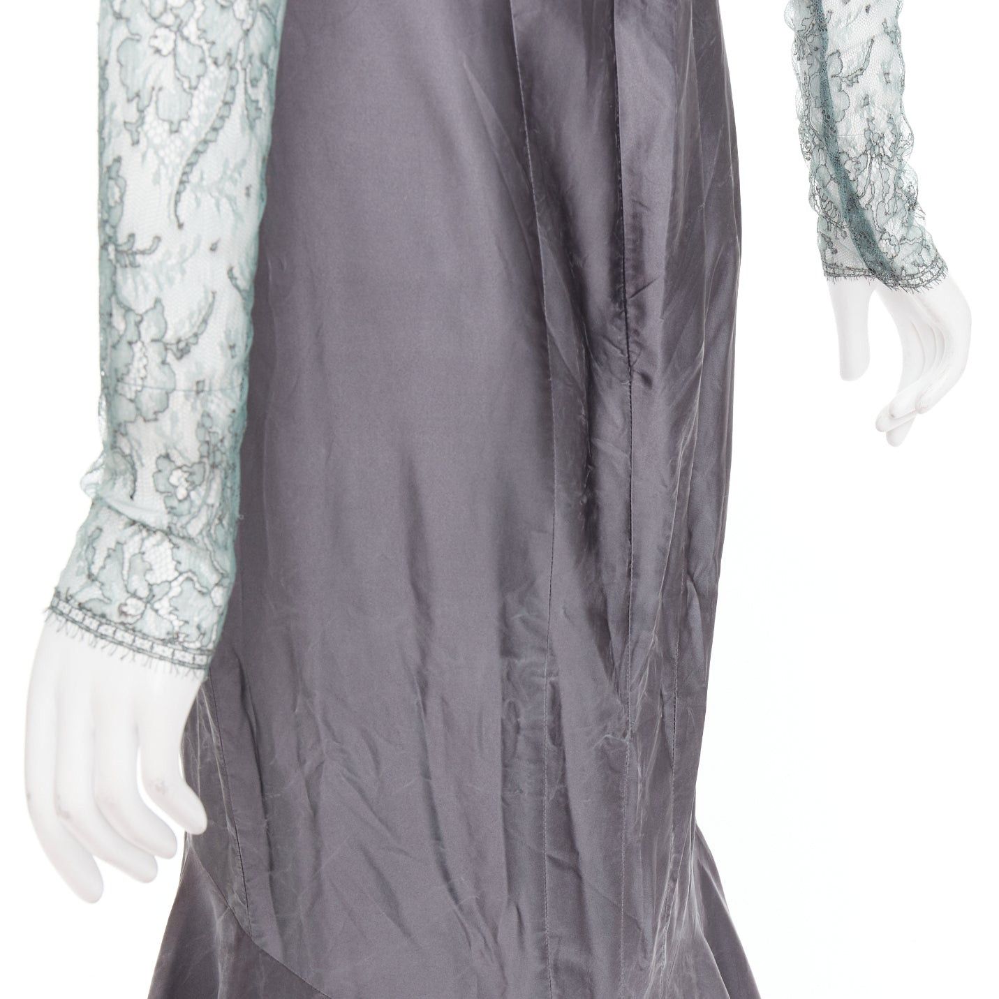 Guy Laroche rare GUY LAROCHE COUTURE 2006 Vintage Runway green crossover lace bust grey silk mermaid evening gown IT38 XS Size M / US 6-8 / IT 42-44 - 7 Thumbnail