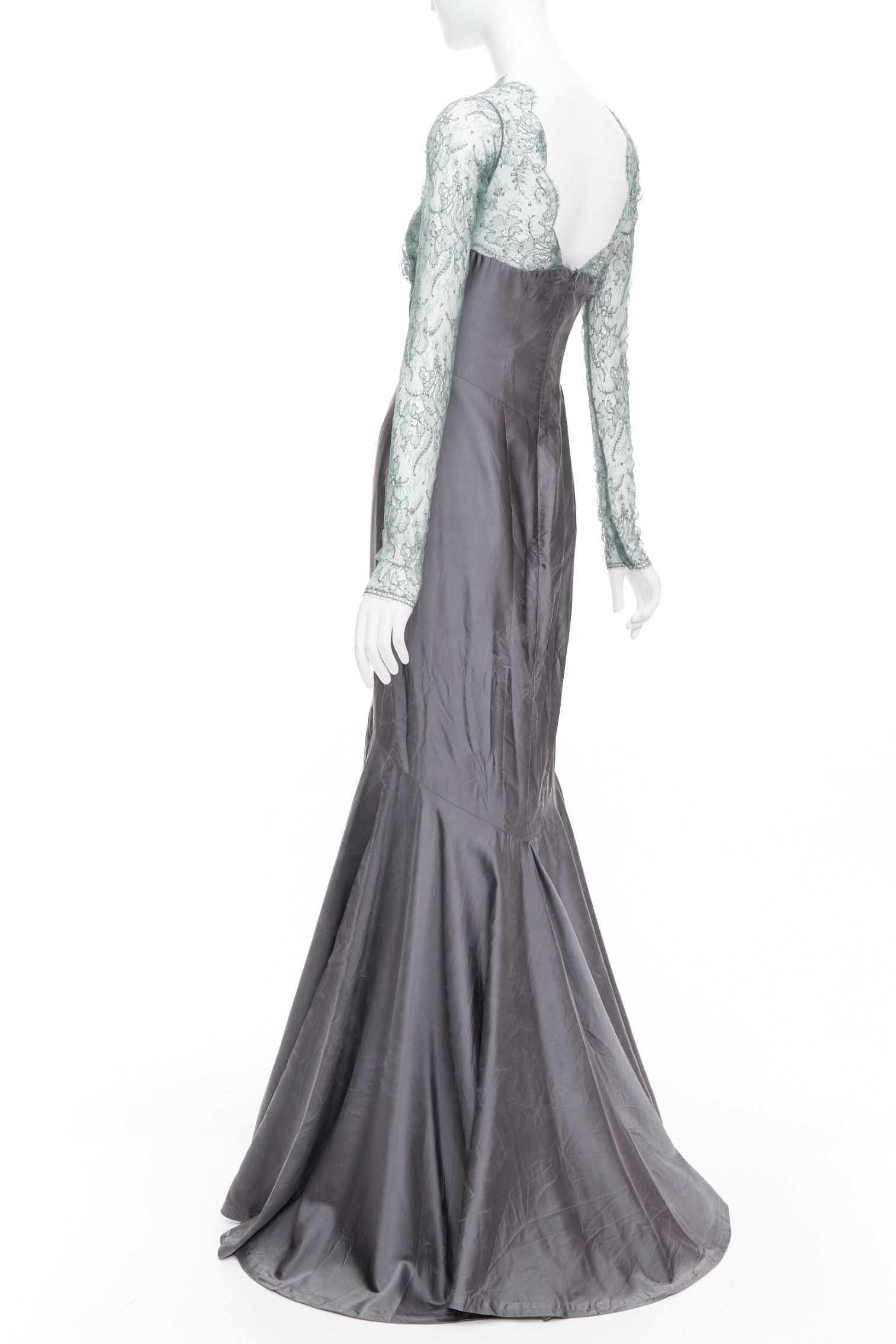 Guy Laroche rare GUY LAROCHE COUTURE 2006 Vintage Runway green crossover lace bust grey silk mermaid evening gown IT38 XS Size M / US 6-8 / IT 42-44 - 6 Thumbnail
