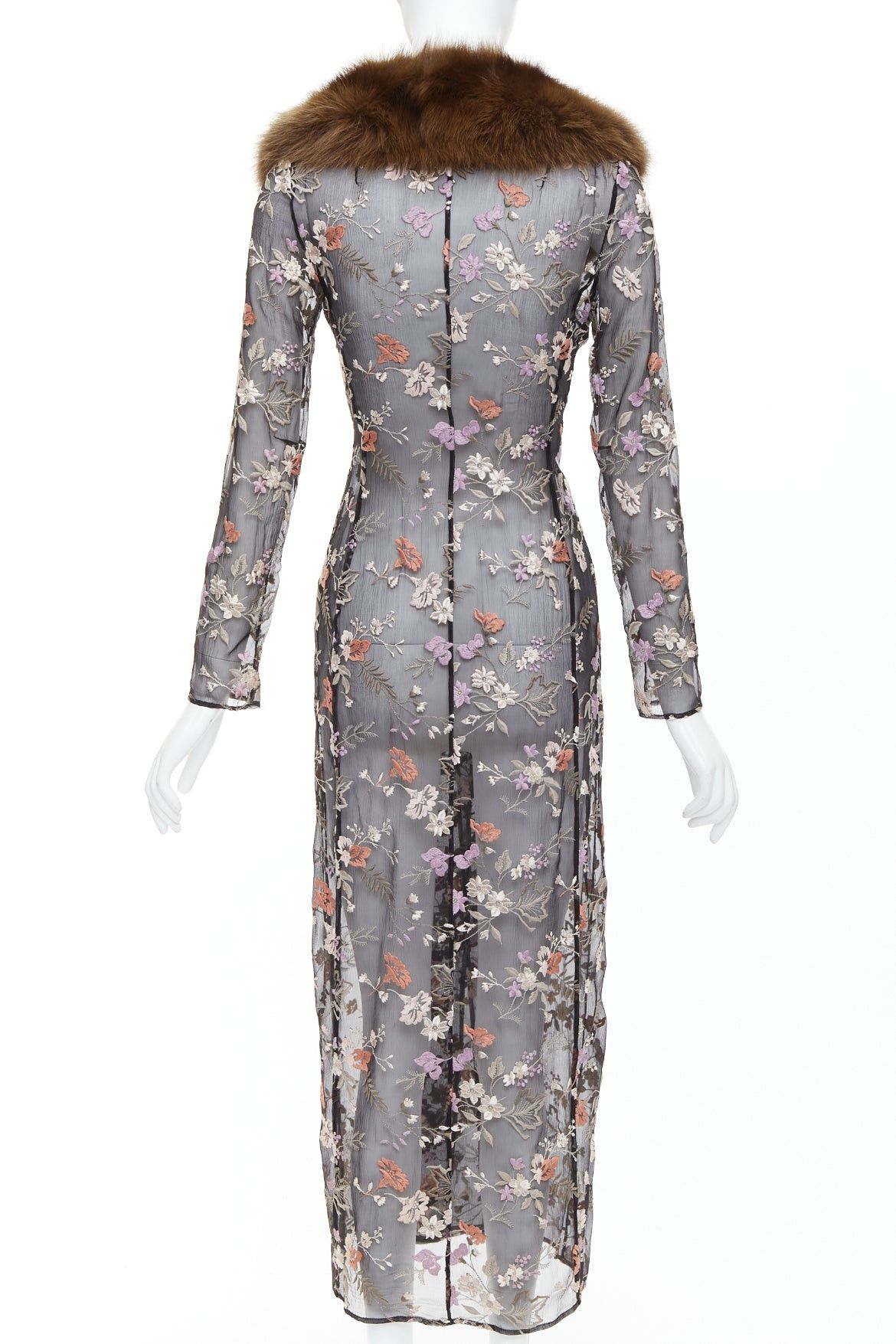 Dolce & Gabbana rare DOLCE GABBANA 1997 Vintage Runway fur collar black oriental floral embroidery sheer coat IT38 XS Size XS / US 0-2 / IT 36-38 - 6 Thumbnail