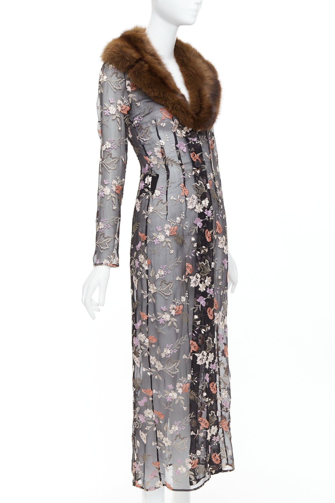 Dolce & Gabbana rare DOLCE GABBANA 1997 Vintage Runway fur collar black oriental floral embroidery sheer coat IT38 XS Size XS / US 0-2 / IT 36-38 - 4 Thumbnail
