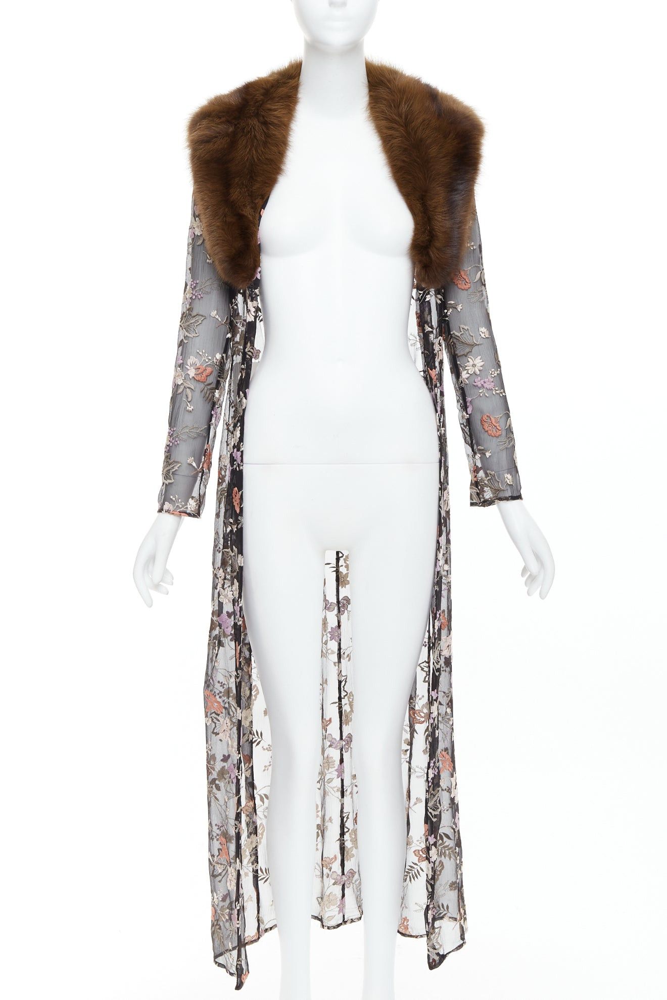 Dolce & Gabbana rare DOLCE GABBANA 1997 Vintage Runway fur collar black oriental floral embroidery sheer coat IT38 XS Size XS / US 0-2 / IT 36-38 - 3 Thumbnail