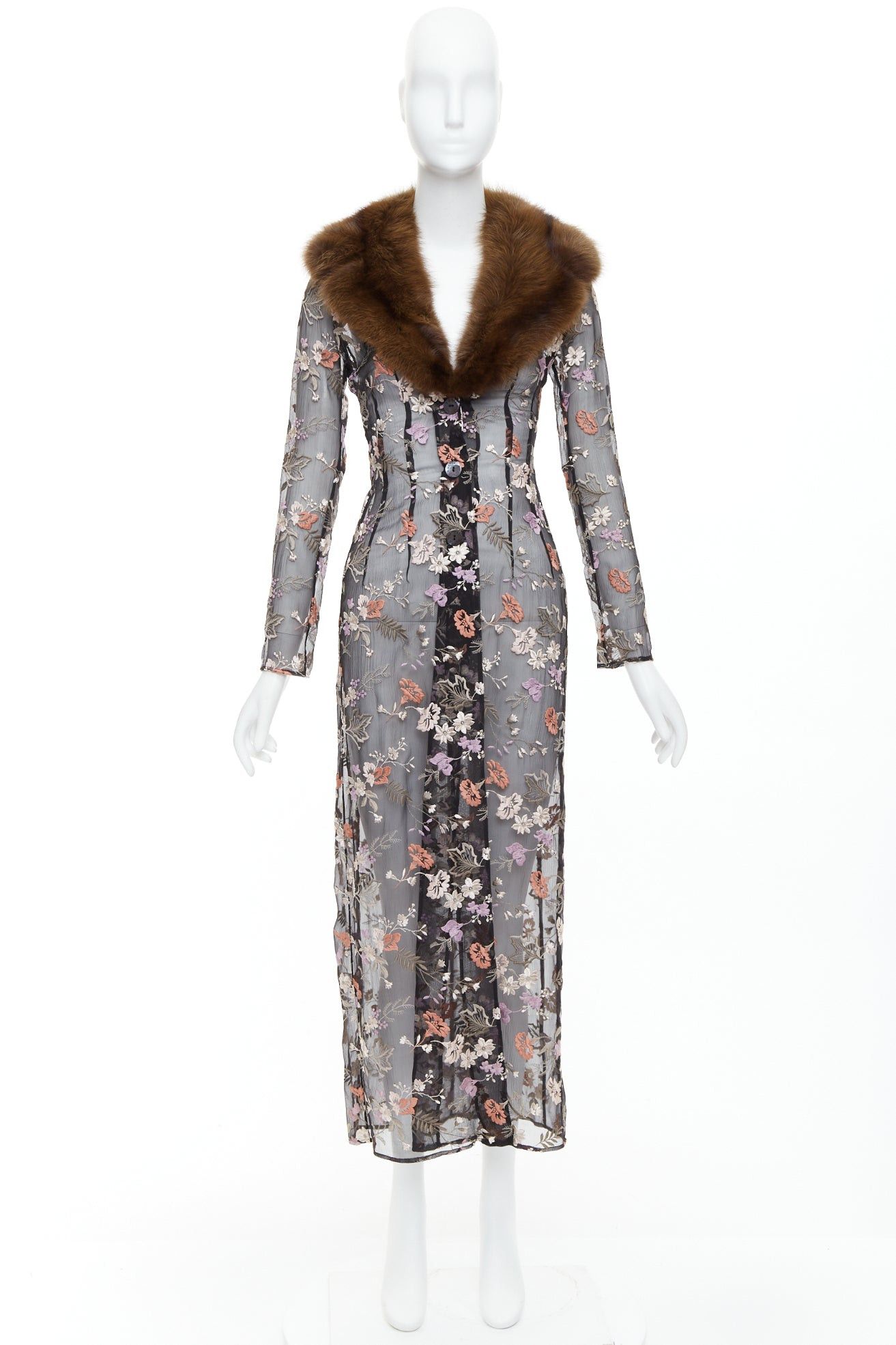 Dolce & Gabbana rare DOLCE GABBANA 1997 Vintage Runway fur collar black oriental floral embroidery sheer coat IT38 XS Size XS / US 0-2 / IT 36-38 - 10 Thumbnail