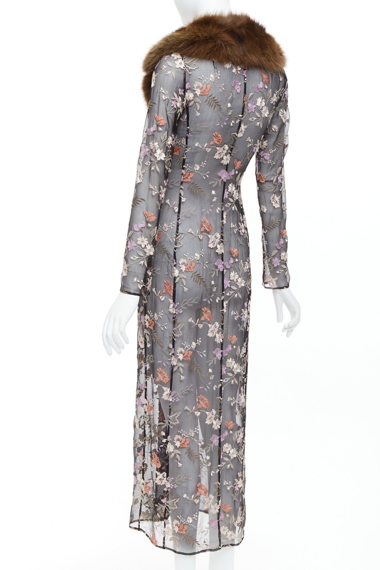 Dolce & Gabbana rare DOLCE GABBANA 1997 Vintage Runway fur collar black oriental floral embroidery sheer coat IT38 XS Size XS / US 0-2 / IT 36-38 - 7 Thumbnail