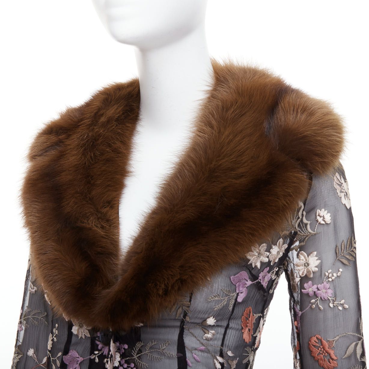 Dolce & Gabbana rare DOLCE GABBANA 1997 Vintage Runway fur collar black oriental floral embroidery sheer coat IT38 XS Size XS / US 0-2 / IT 36-38 - 8 Thumbnail
