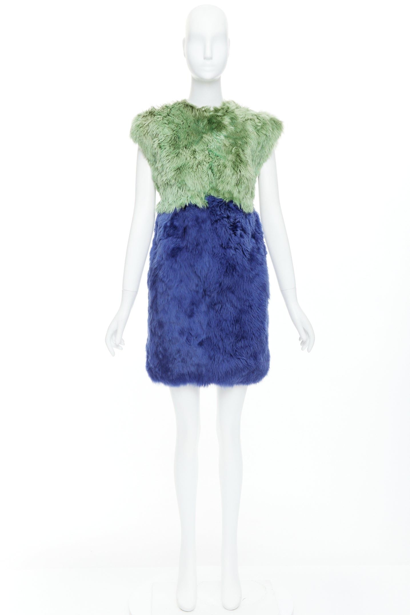 Dolce & Gabbana DOLCE GABBANA 2014 Runway blue green alpaca fur floral crystal buttons dress IT36 XXS Size XS / US 0-2 / IT 36-38 - 9 Thumbnail