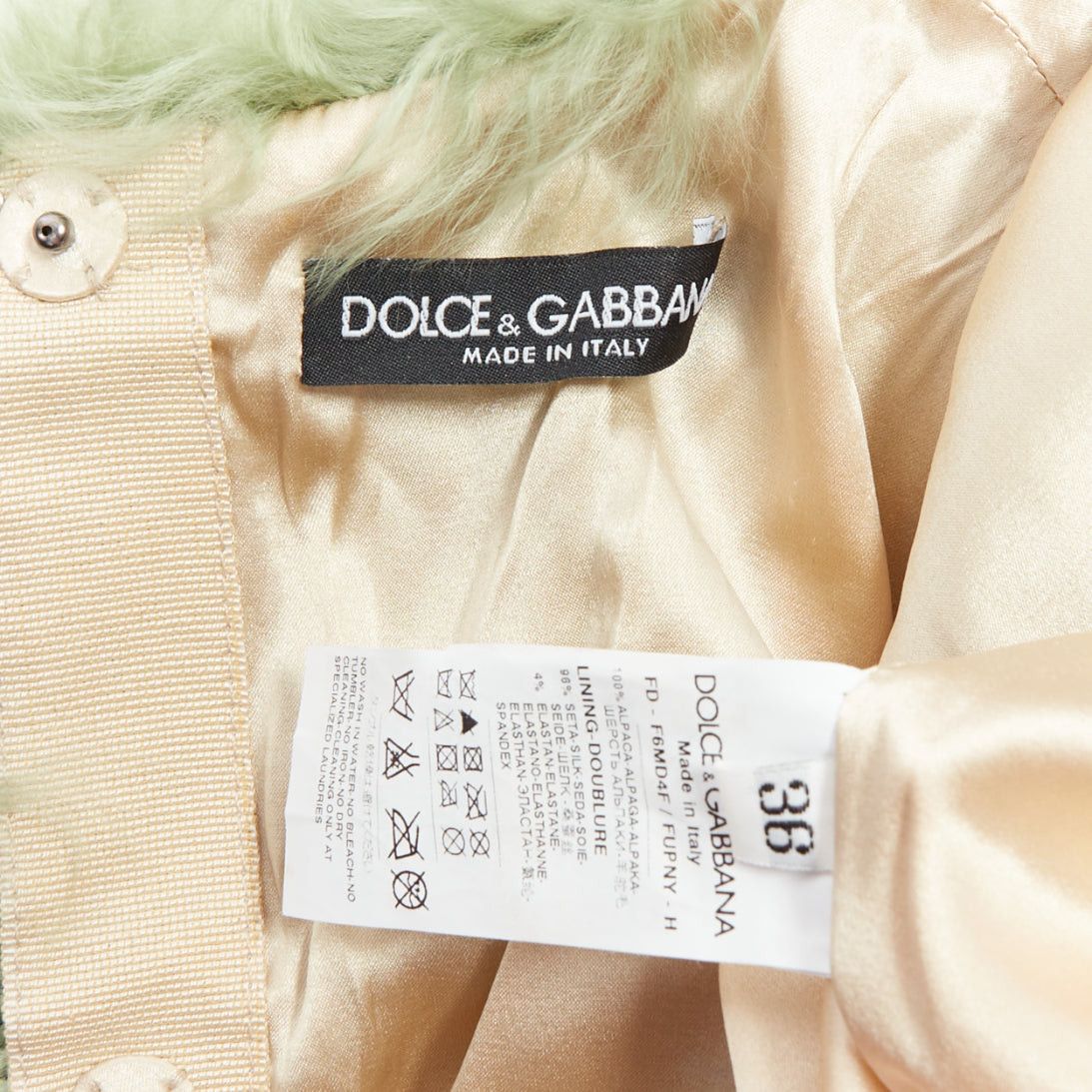 Dolce & Gabbana DOLCE GABBANA 2014 Runway blue green alpaca fur floral crystal buttons dress IT36 XXS Size XS / US 0-2 / IT 36-38 - 8 Thumbnail