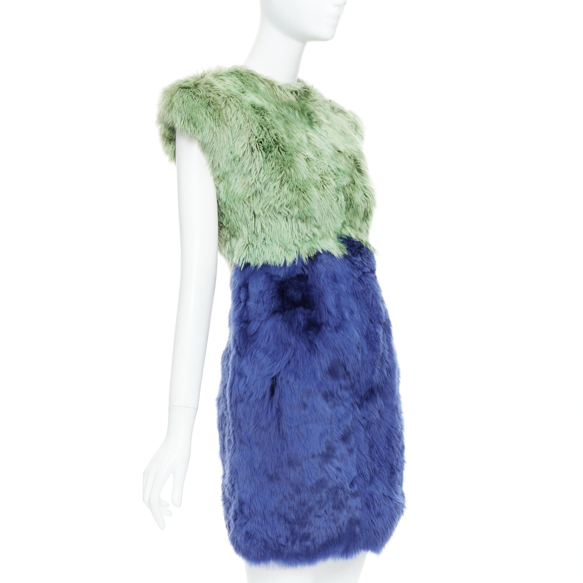 Dolce & Gabbana DOLCE GABBANA 2014 Runway blue green alpaca fur floral crystal buttons dress IT36 XXS Size XS / US 0-2 / IT 36-38 - 3 Thumbnail
