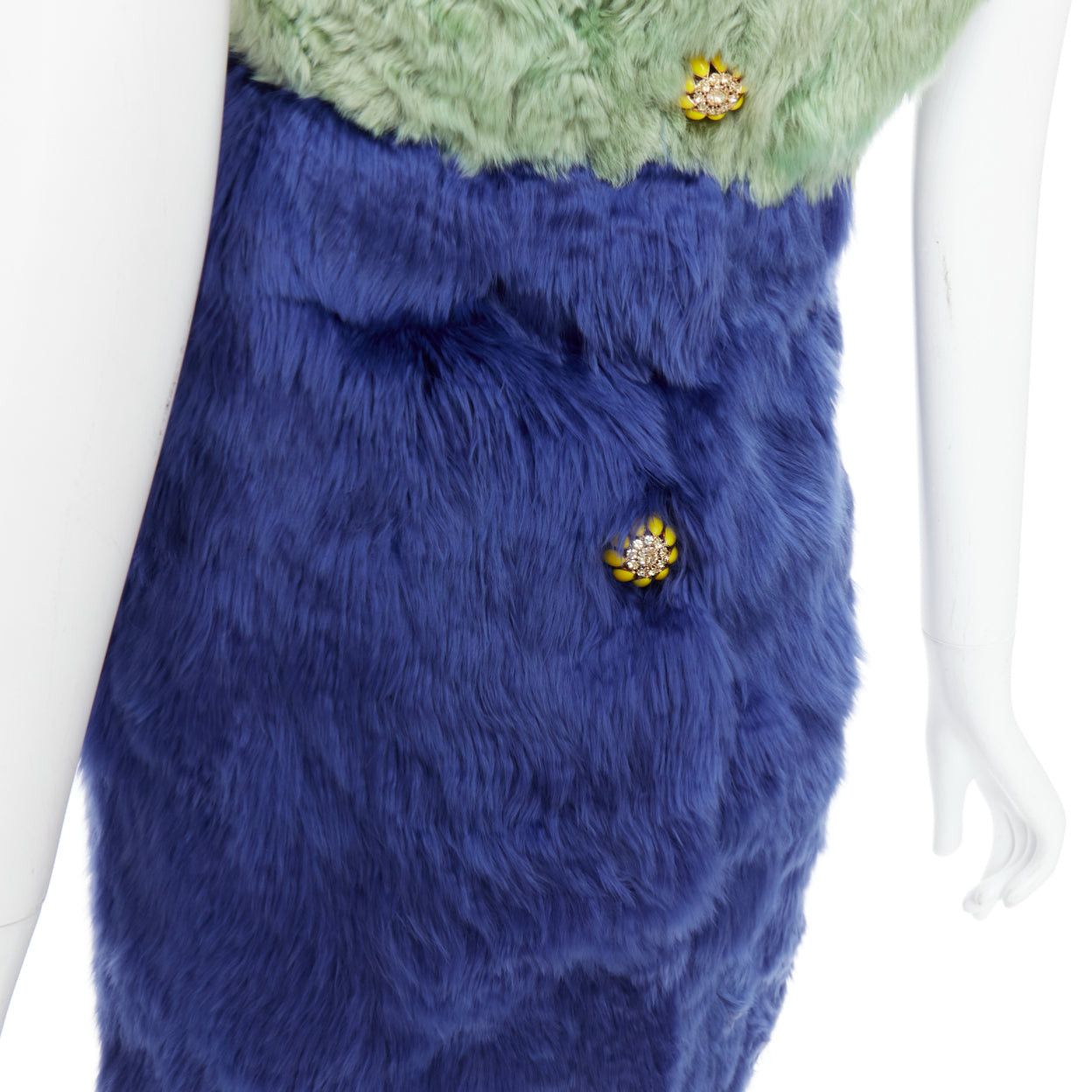 Dolce & Gabbana DOLCE GABBANA 2014 Runway blue green alpaca fur floral crystal buttons dress IT36 XXS Size XS / US 0-2 / IT 36-38 - 7 Thumbnail