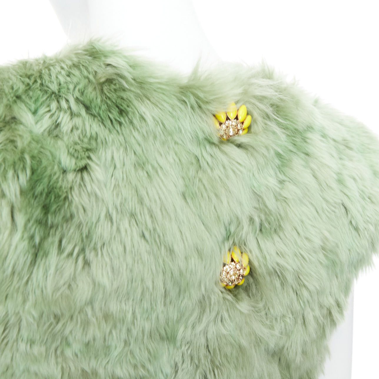 Dolce & Gabbana DOLCE GABBANA 2014 Runway blue green alpaca fur floral crystal buttons dress IT36 XXS Size XS / US 0-2 / IT 36-38 - 2 Thumbnail