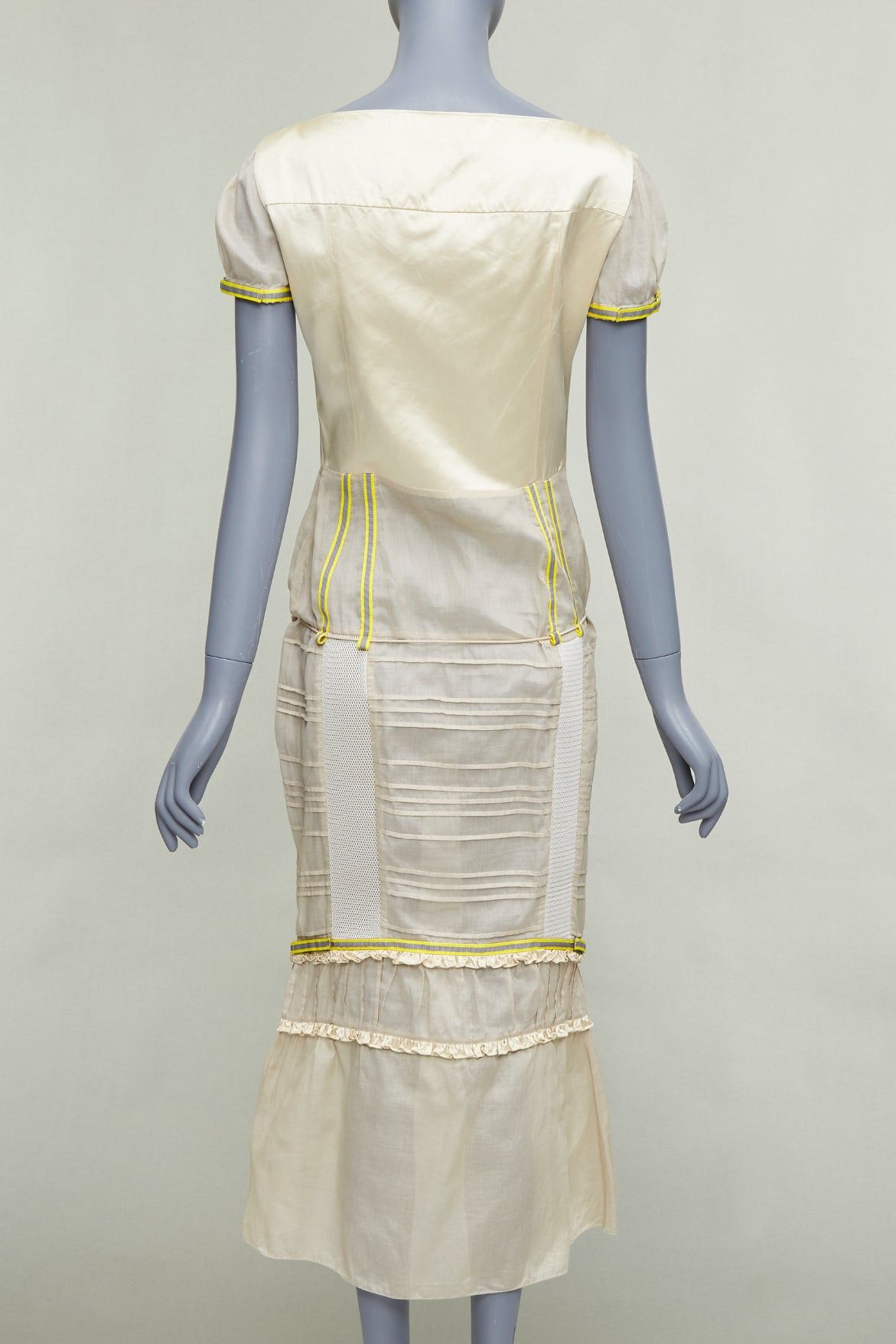 Miu Miu rare MIU MIU 1999 Runway beige technical patchwork satin neon trim dress IT44 L Size M / US 6-8 / IT 42-44 - 5 Thumbnail