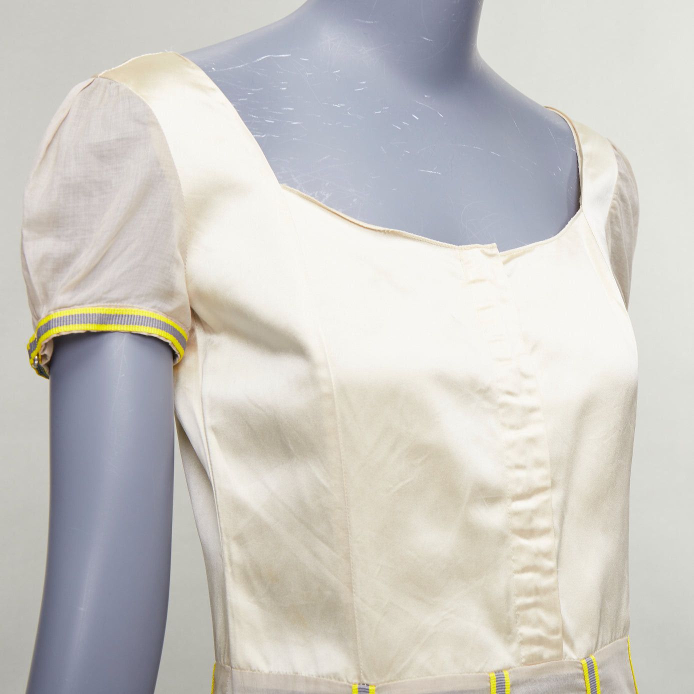 Miu Miu rare MIU MIU 1999 Runway beige technical patchwork satin neon trim dress IT44 L Size M / US 6-8 / IT 42-44 - 7 Thumbnail