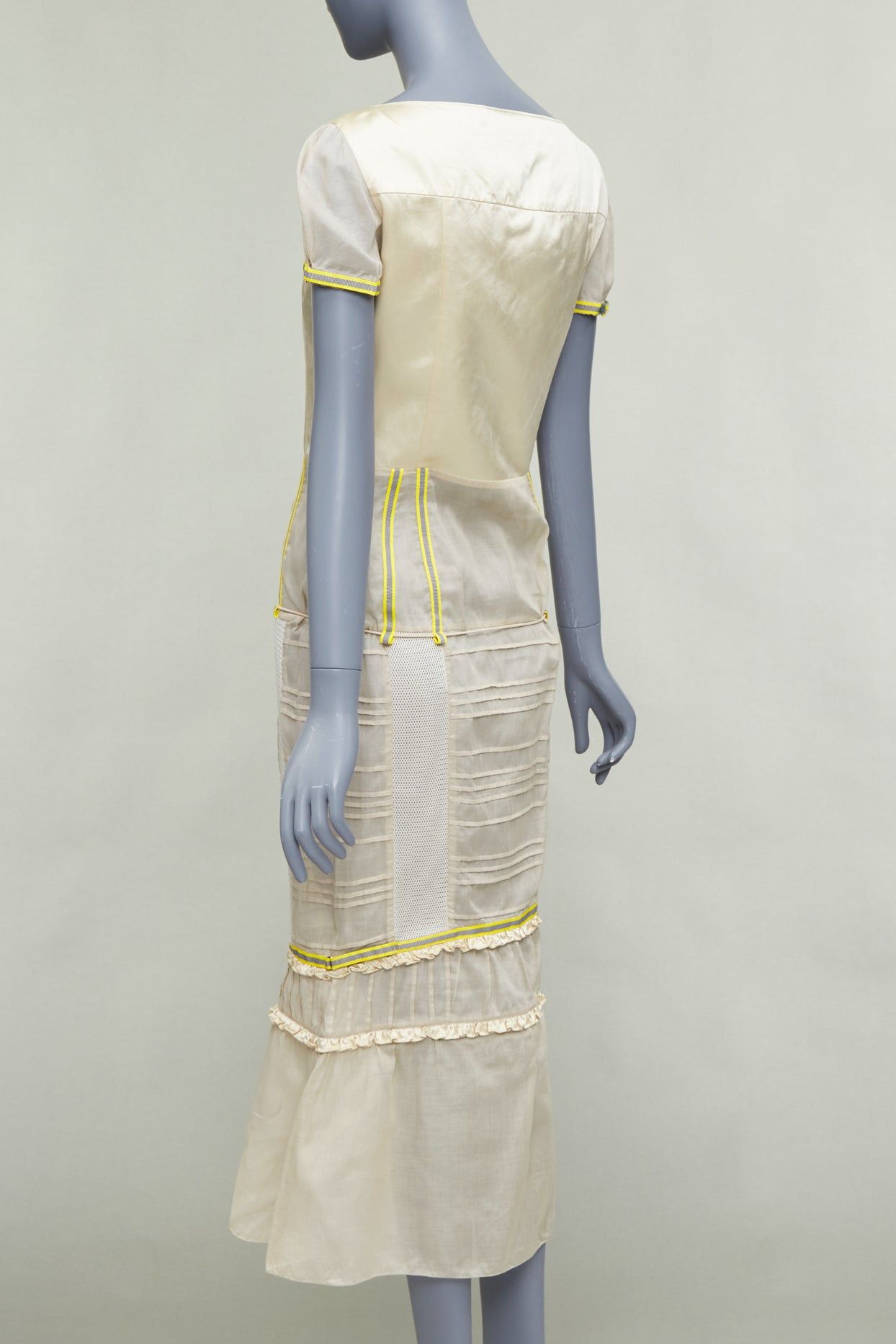 Miu Miu rare MIU MIU 1999 Runway beige technical patchwork satin neon trim dress IT44 L Size M / US 6-8 / IT 42-44 - 6 Thumbnail