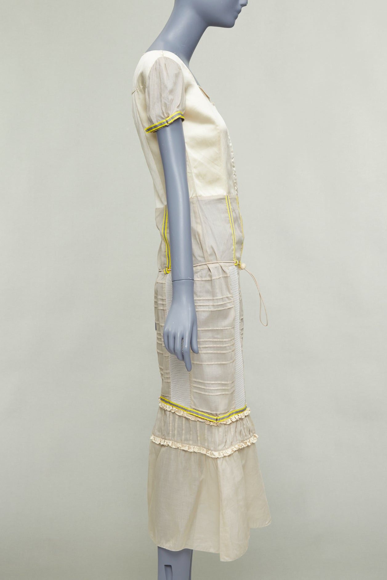 Miu Miu rare MIU MIU 1999 Runway beige technical patchwork satin neon trim dress IT44 L Size M / US 6-8 / IT 42-44 - 4 Thumbnail