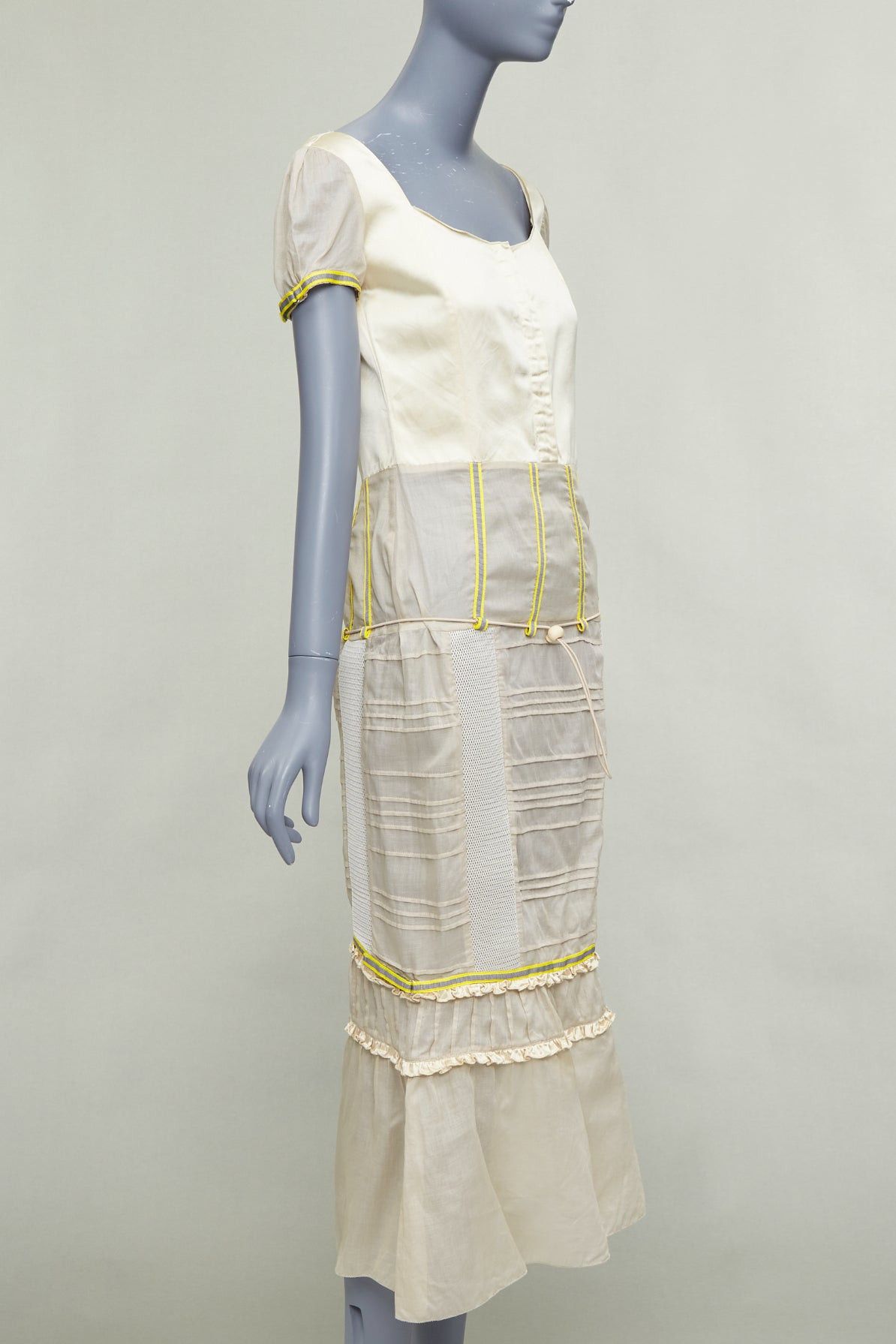 Miu Miu rare MIU MIU 1999 Runway beige technical patchwork satin neon trim dress IT44 L Size M / US 6-8 / IT 42-44 - 3 Thumbnail