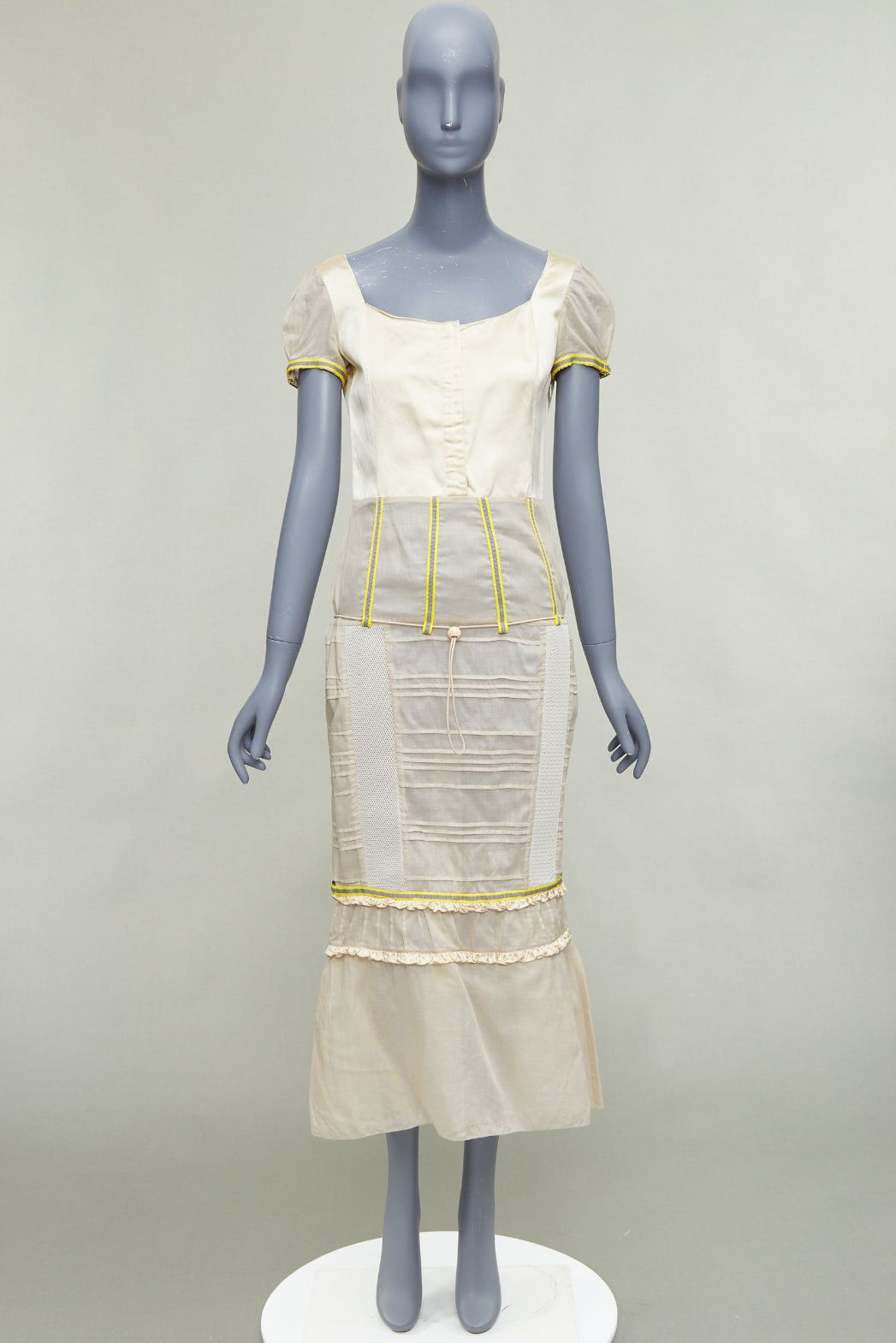 Miu Miu rare MIU MIU 1999 Runway beige technical patchwork satin neon trim dress IT44 L Size M / US 6-8 / IT 42-44 - 9 Thumbnail