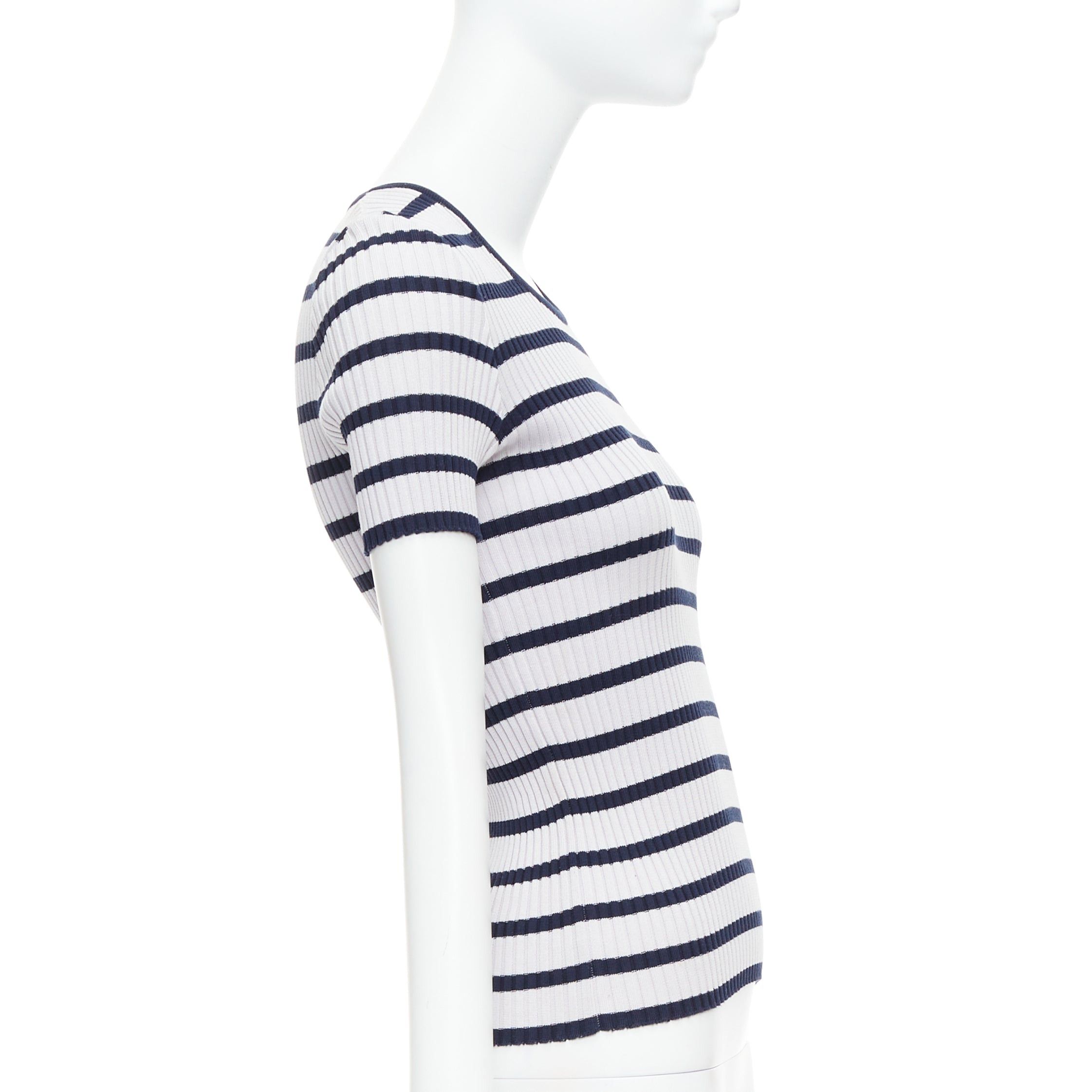 Chanel CHANEL 98P Vintage black grey ribbed cotton nautical striped logo top FR36 S Size S / US 4 / IT 40 - 4 Thumbnail