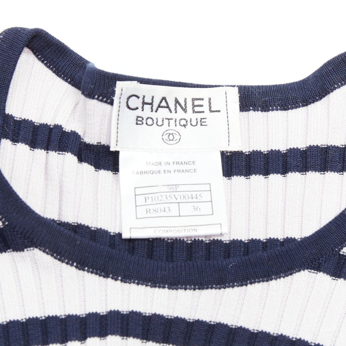 Chanel CHANEL 98P Vintage black grey ribbed cotton nautical striped logo top FR36 S Size S / US 4 / IT 40 - 8 Thumbnail