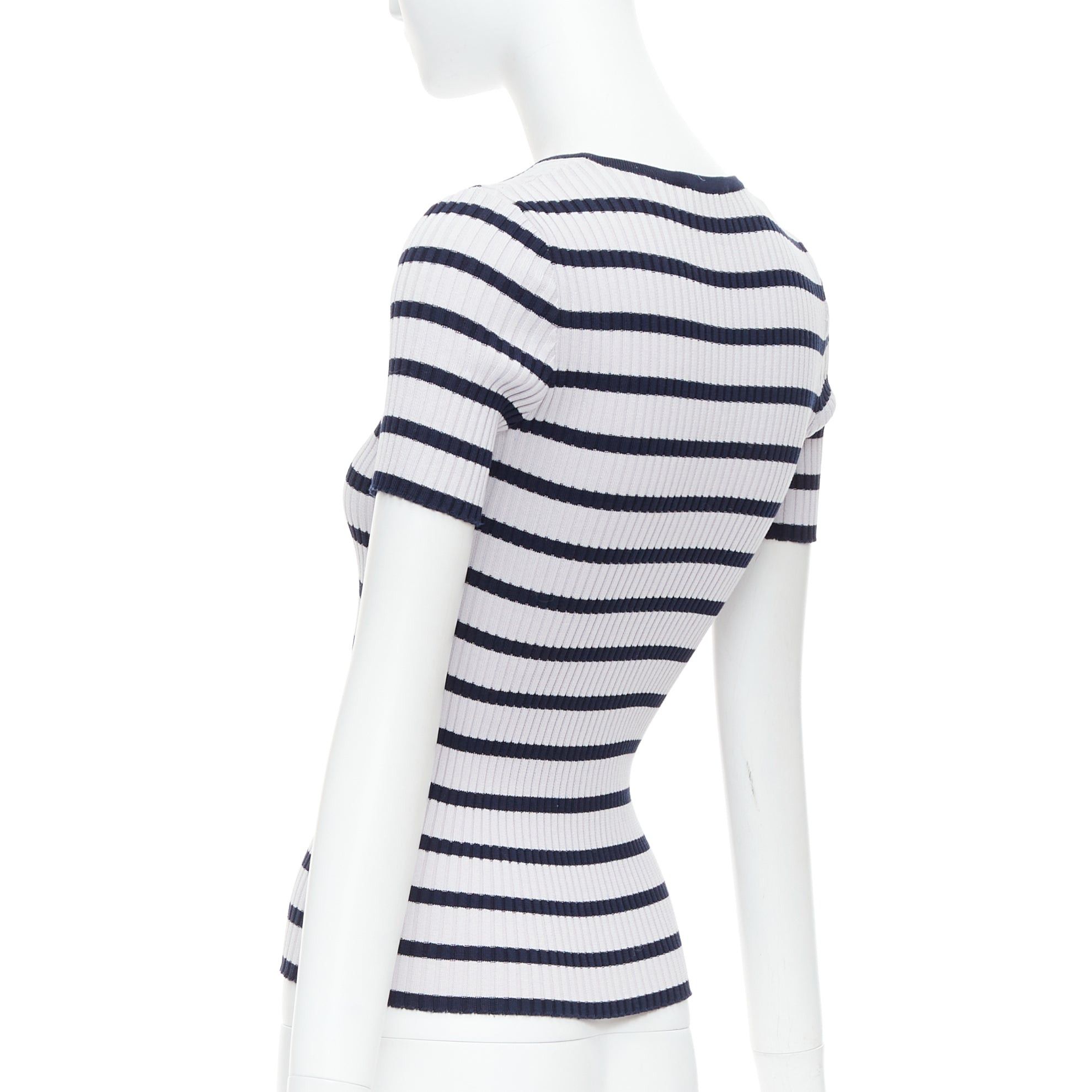 Chanel CHANEL 98P Vintage black grey ribbed cotton nautical striped logo top FR36 S Size S / US 4 / IT 40 - 6 Thumbnail