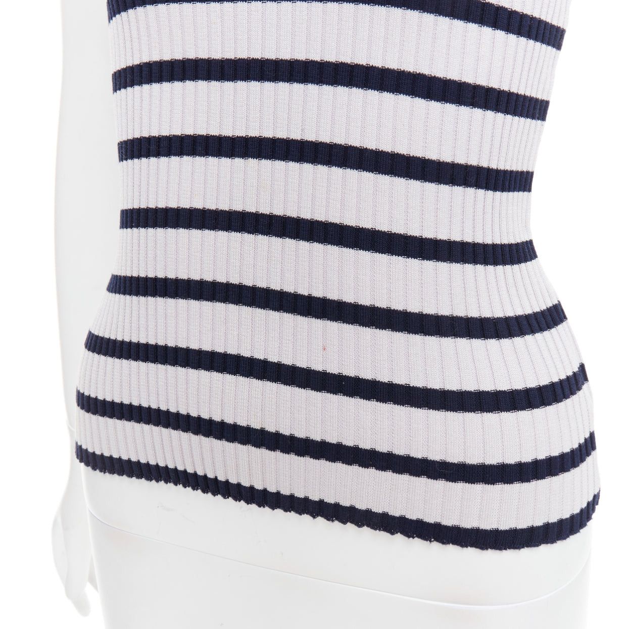 Chanel CHANEL 98P Vintage black grey ribbed cotton nautical striped logo top FR36 S Size S / US 4 / IT 40 - 7 Thumbnail