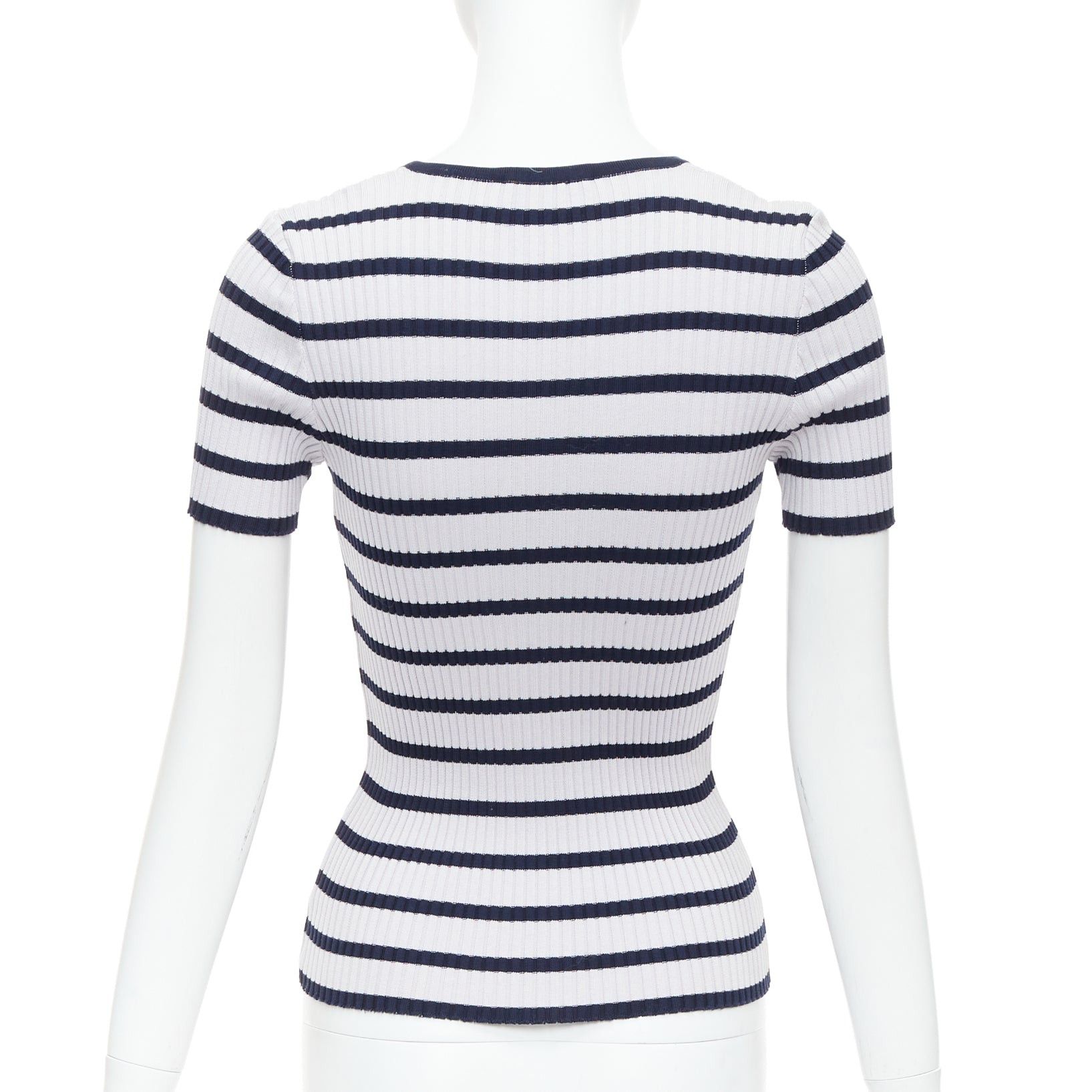 Chanel CHANEL 98P Vintage black grey ribbed cotton nautical striped logo top FR36 S Size S / US 4 / IT 40 - 5 Thumbnail