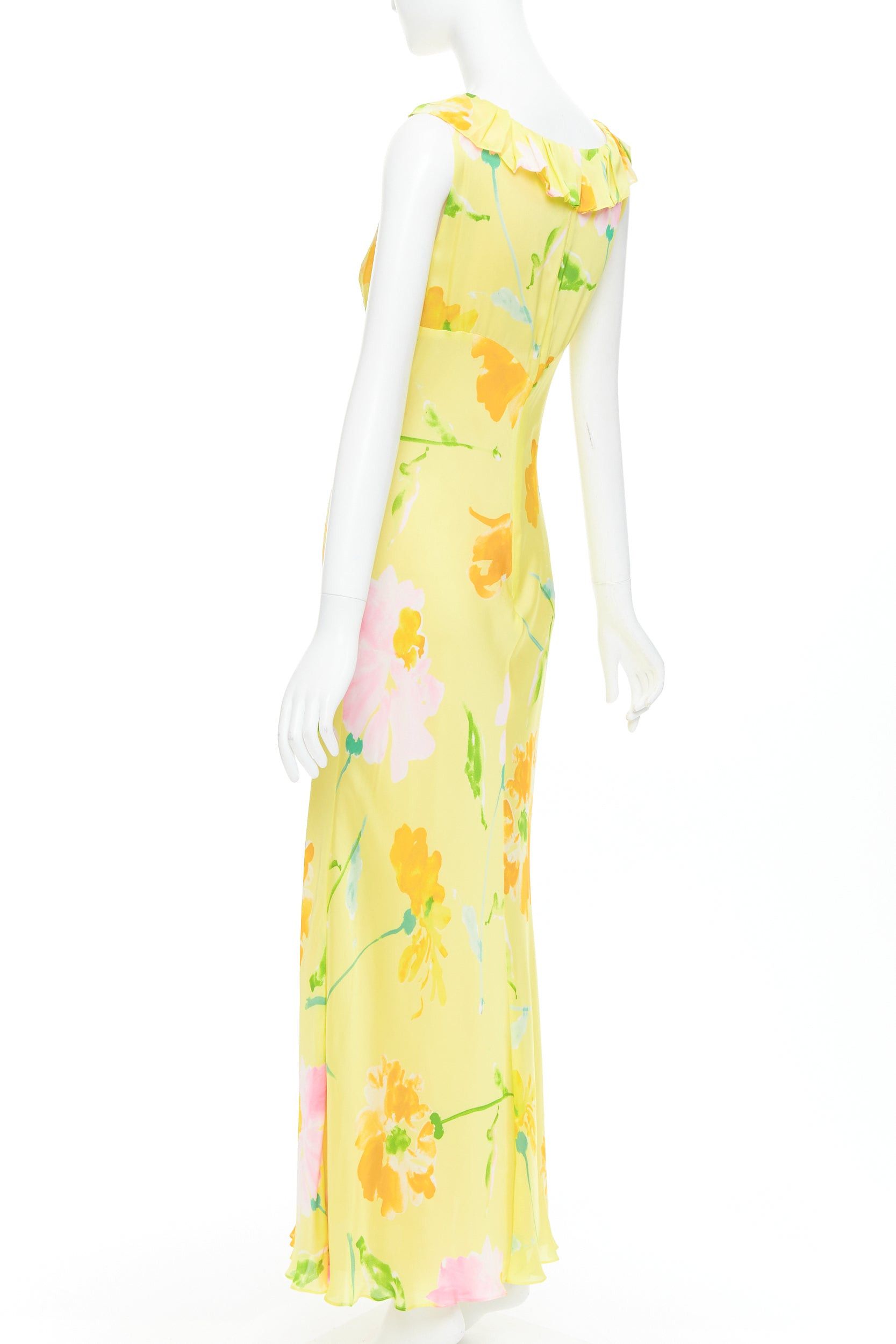 Donna Karan rare DONNA KARAN Vintage yellow floral print ruffle collar maxi dress Size S / US 4 / IT 40 - 6 Thumbnail