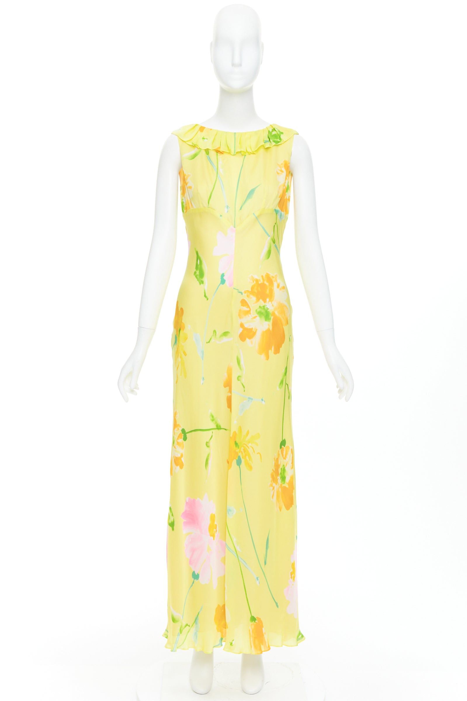 Donna Karan rare DONNA KARAN Vintage yellow floral print ruffle collar maxi dress Size S / US 4 / IT 40 - 9 Thumbnail