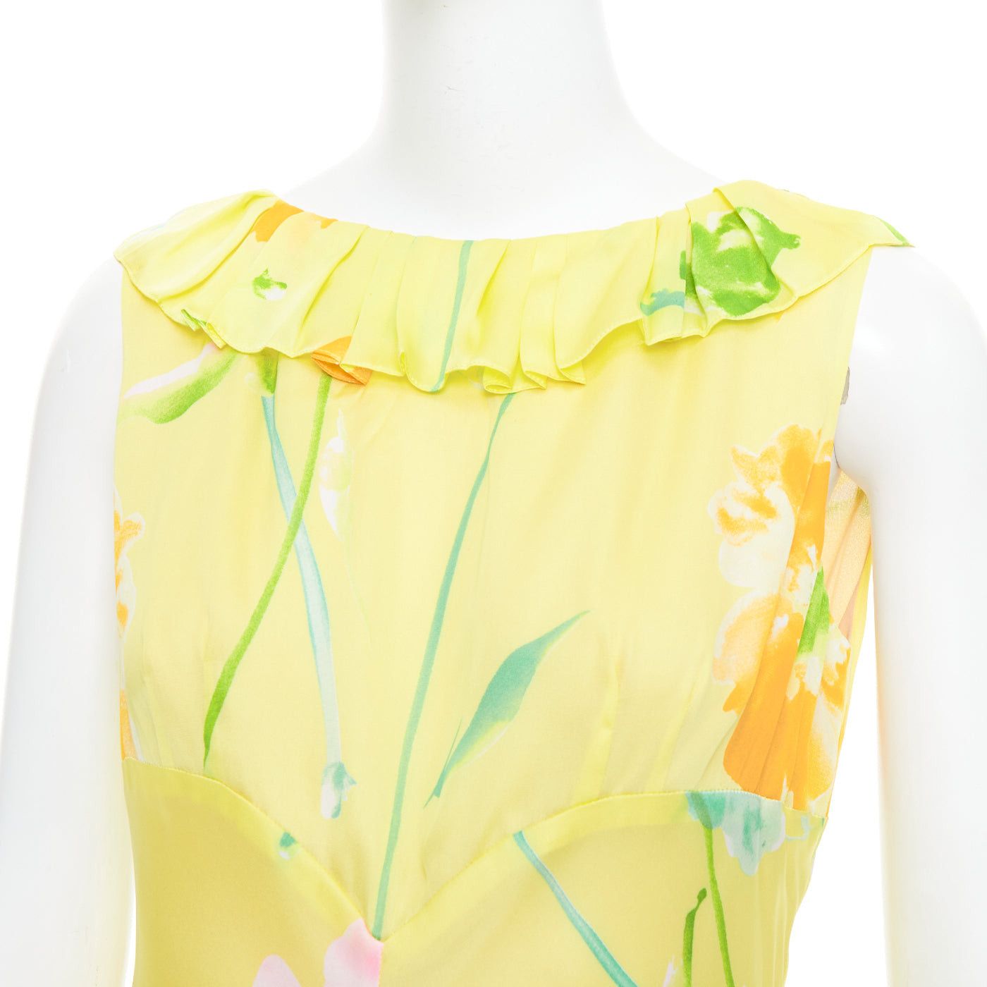 Donna Karan rare DONNA KARAN Vintage yellow floral print ruffle collar maxi dress Size S / US 4 / IT 40 - 2 Thumbnail