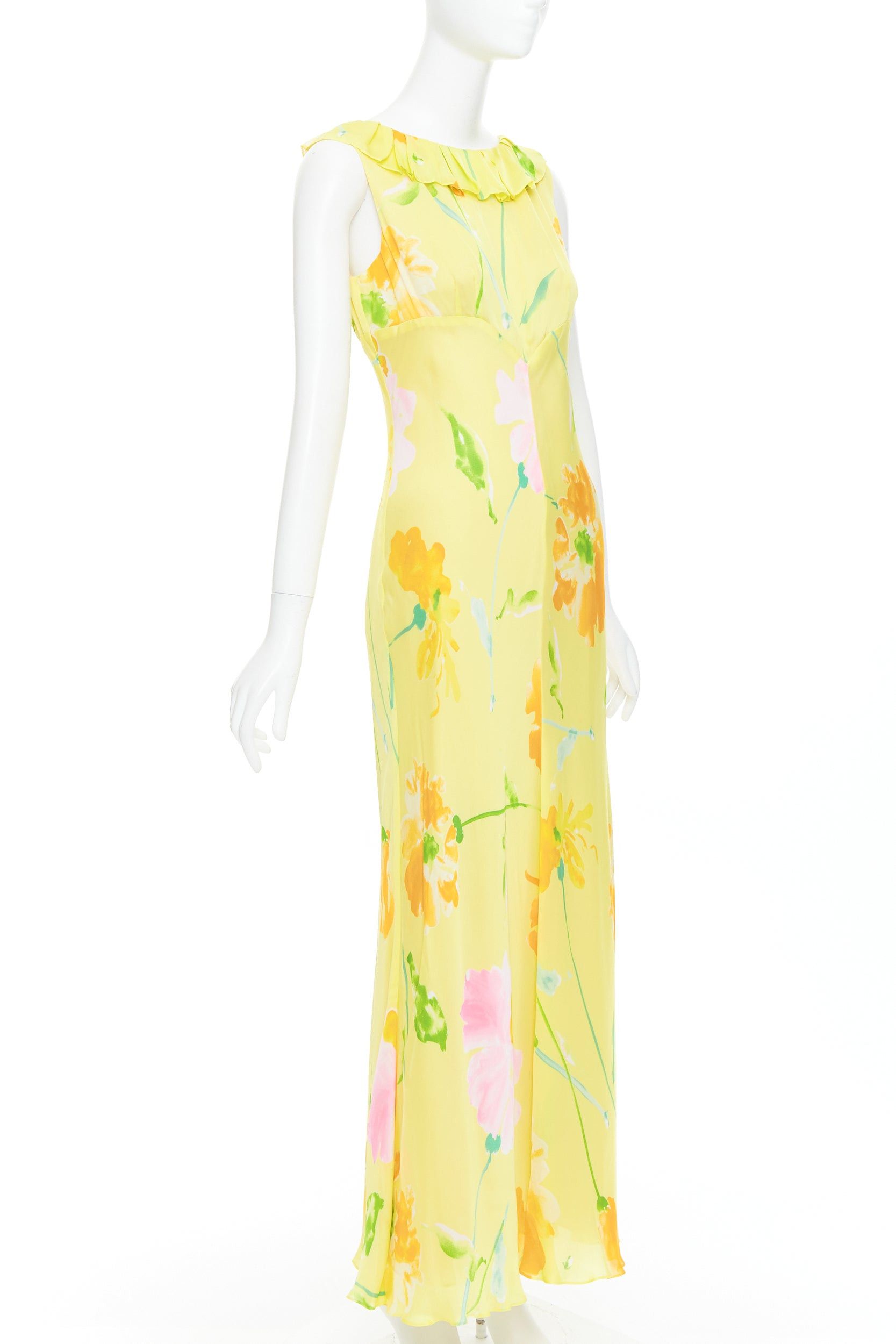 Donna Karan rare DONNA KARAN Vintage yellow floral print ruffle collar maxi dress Size S / US 4 / IT 40 - 3 Thumbnail