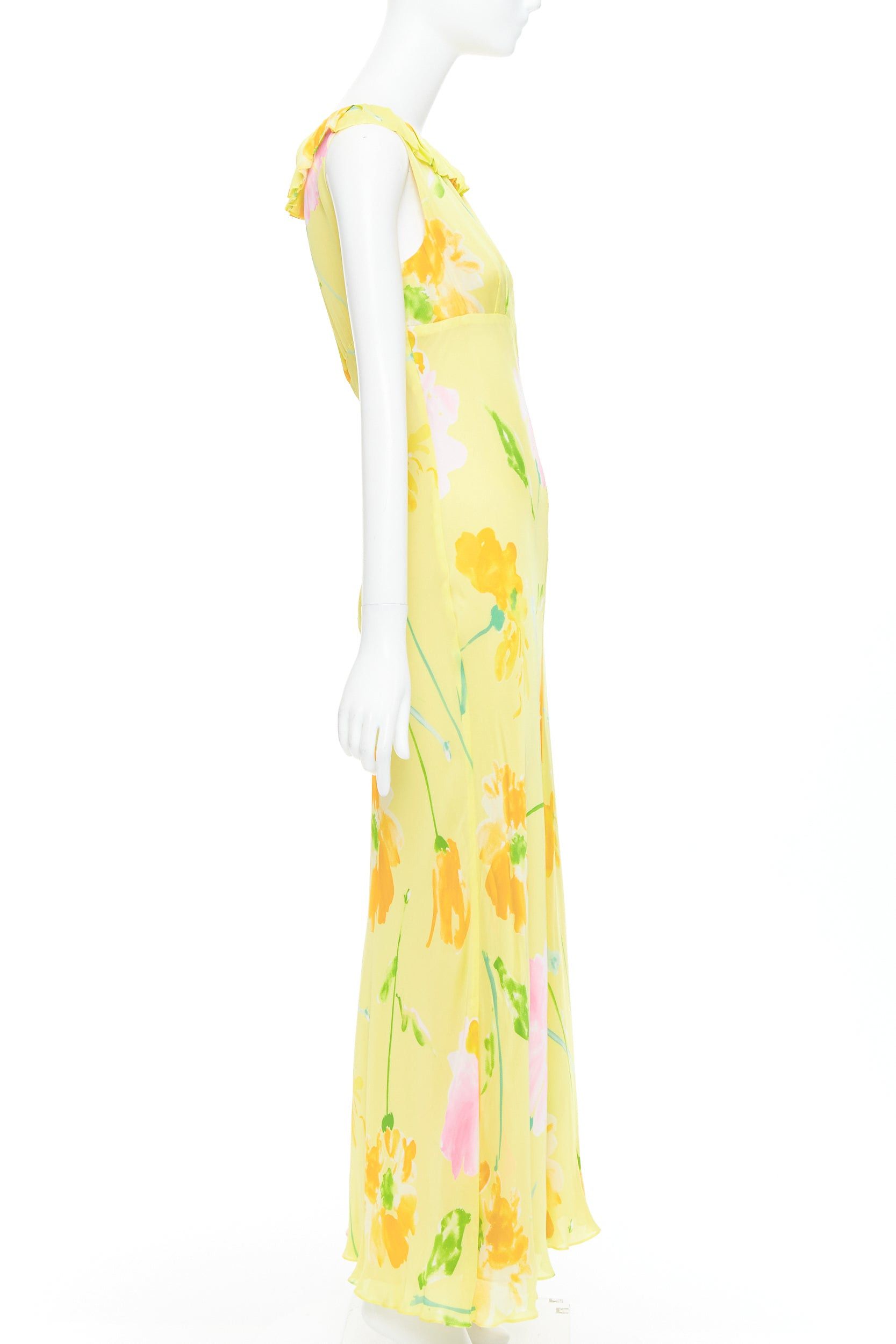 Donna Karan rare DONNA KARAN Vintage yellow floral print ruffle collar maxi dress Size S / US 4 / IT 40 - 4 Thumbnail