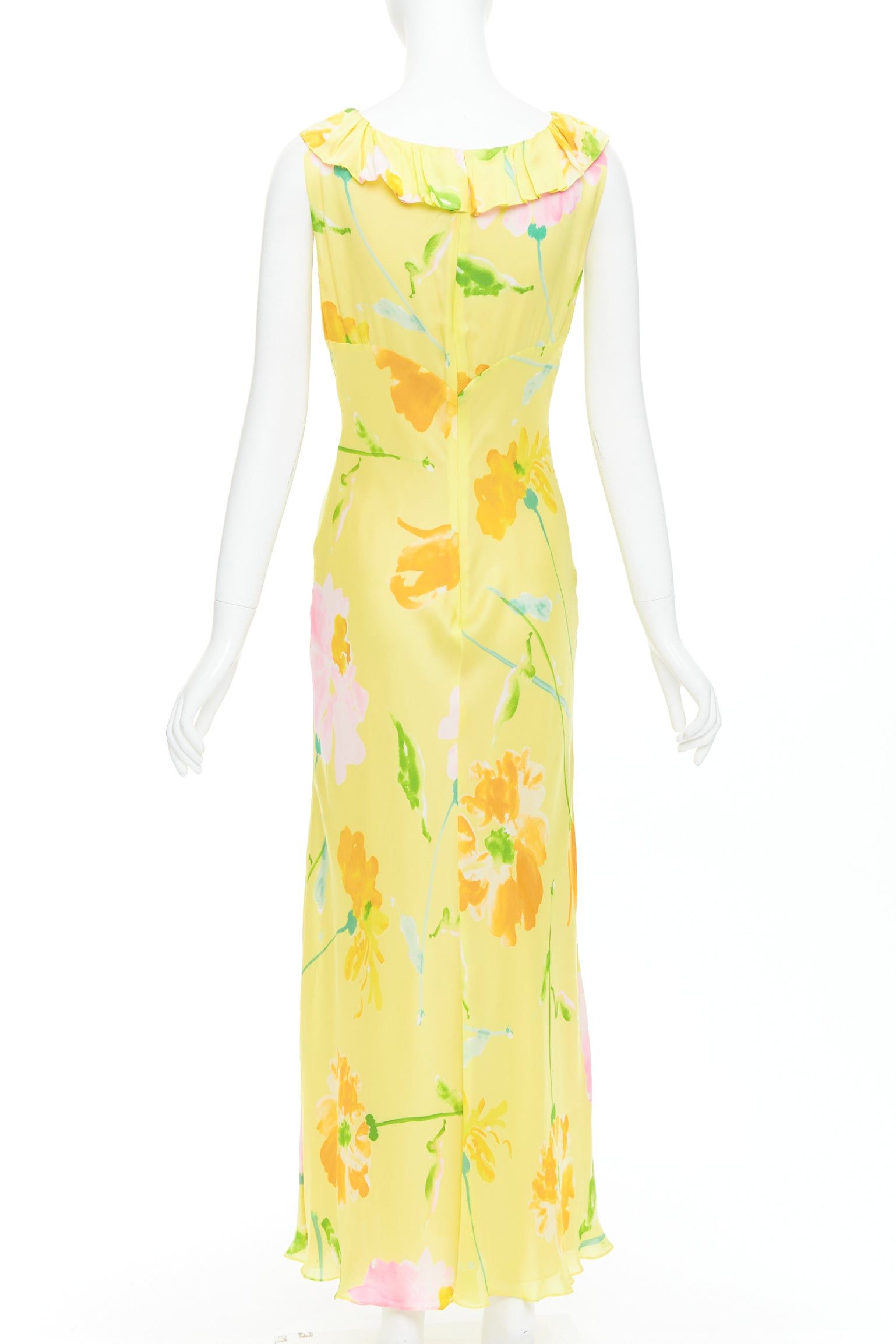 Donna Karan rare DONNA KARAN Vintage yellow floral print ruffle collar maxi dress Size S / US 4 / IT 40 - 5 Thumbnail