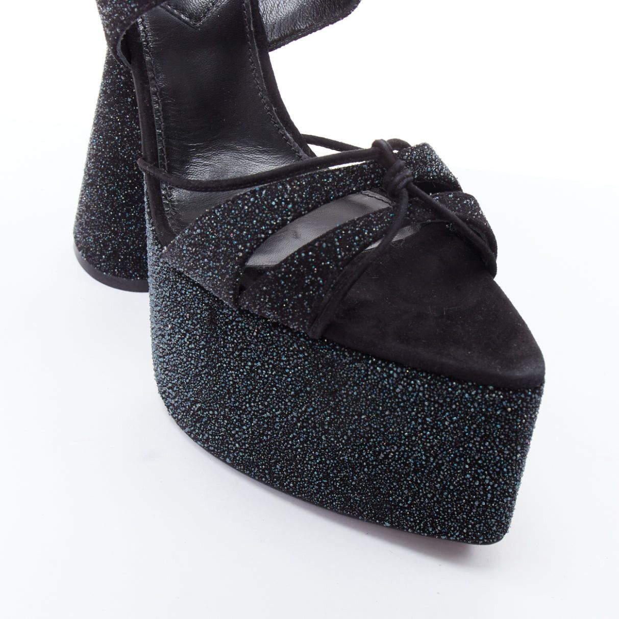 Other D'ACCORI Belle galactic black glitter textured platform sandal heels EU39 Size US 9 / IT 39 - 8 Thumbnail