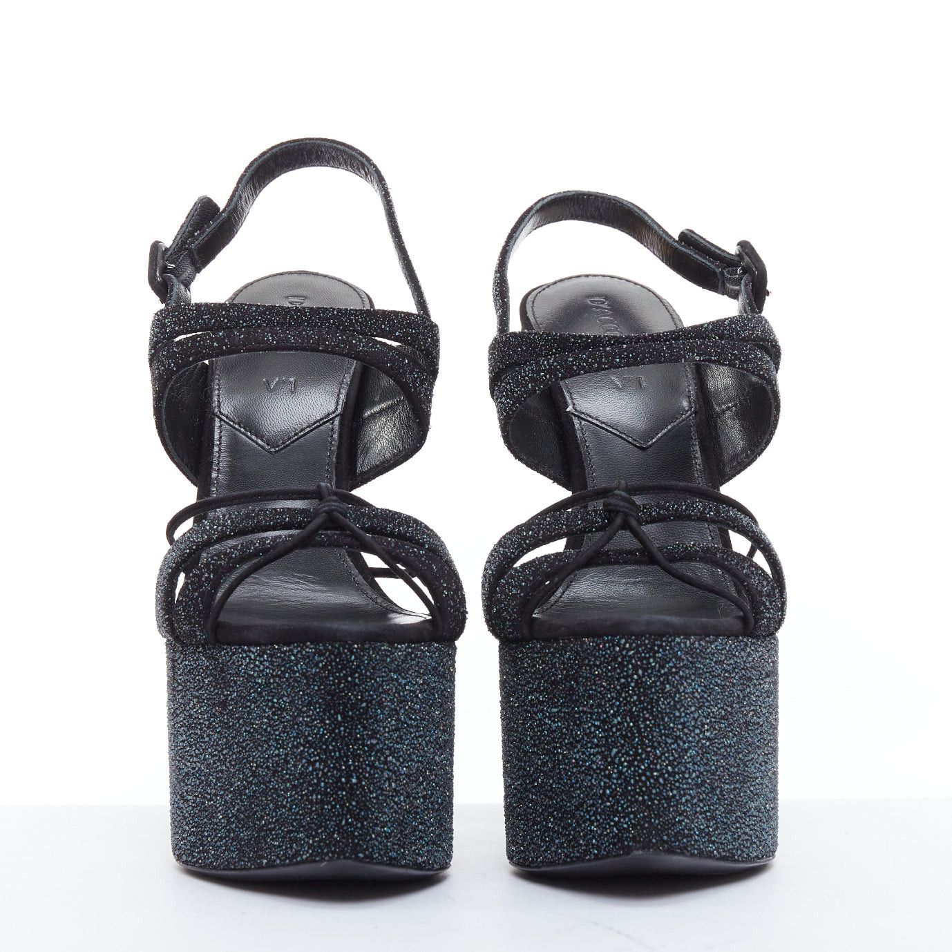Other D'ACCORI Belle galactic black glitter textured platform sandal heels EU39 Size US 9 / IT 39 - 3 Thumbnail